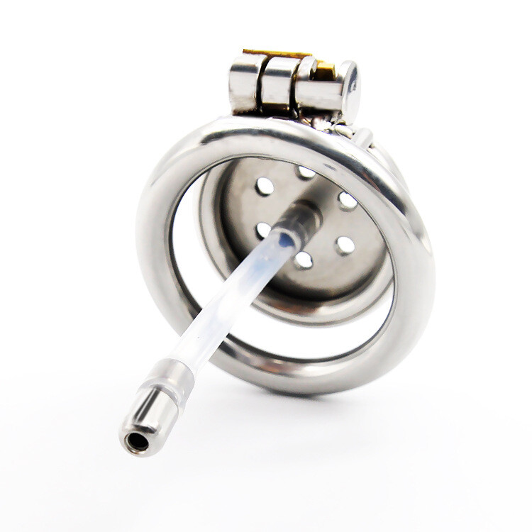 Lockable Flat Chastity Cage Small Cage with/without Anti-off Ring Silicone Tube