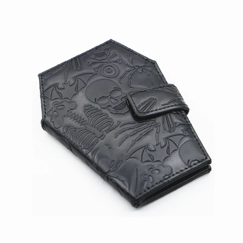 Dark Spooky Goth Vintage Embossed Skull Coffin Wallet Halloween Pattern Clutch