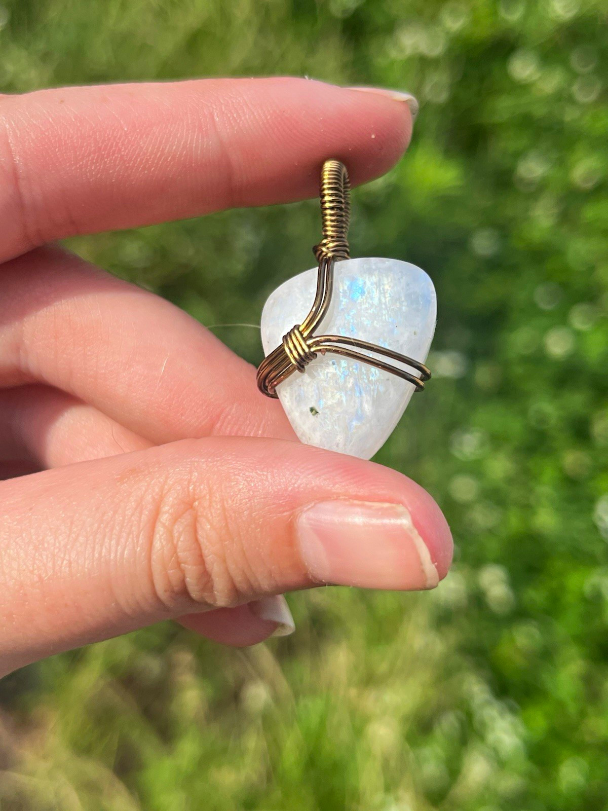 Handcrafted Copper Wire Wrap Teardrop Rainbow Moonstone Charm Pendant Handcrafted Copper Wire Wrap Teardrop Rainbow Moonstone Charm Pendant