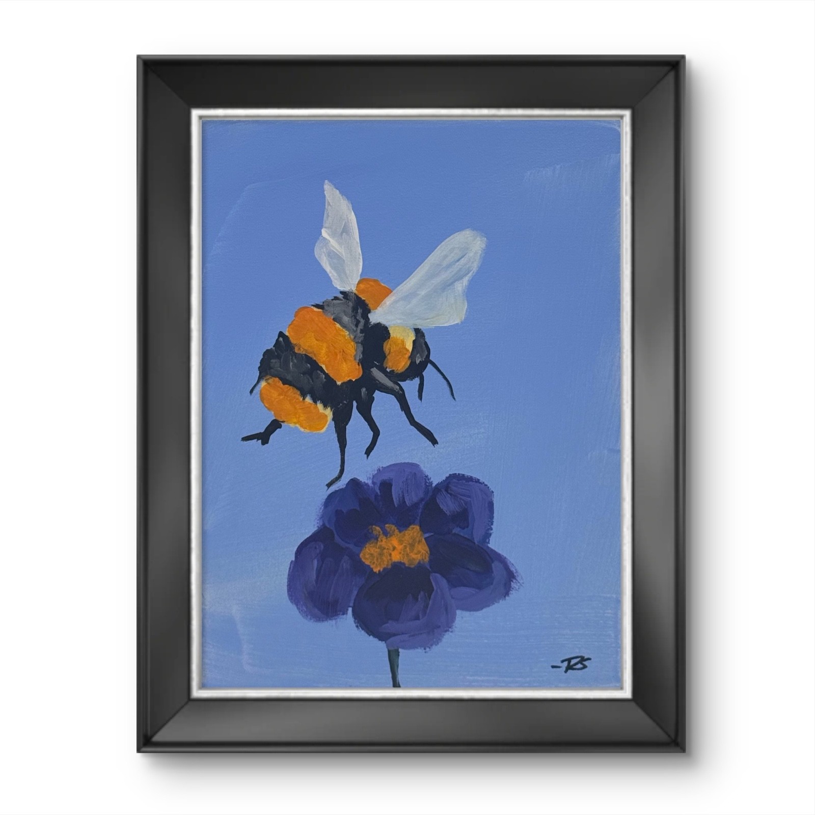 R Stevens Original 9x12 Realist Bumblebee Purple Flower Painting Signed Canvas