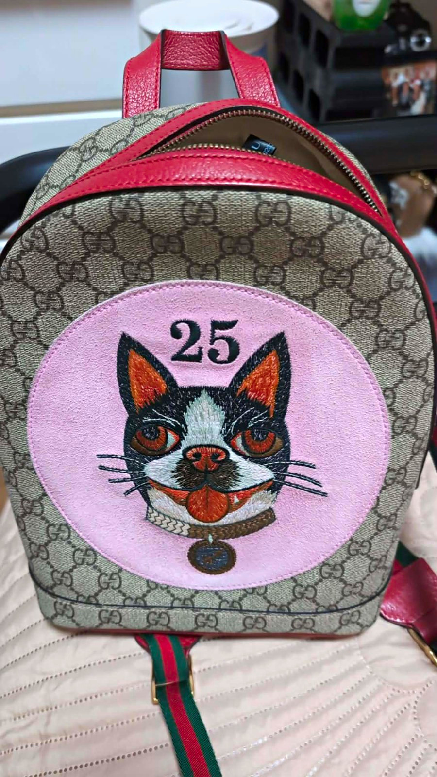 Gucci GG Supreme Bosco Backpack Cat 25 Patch Red Green Web Stripe