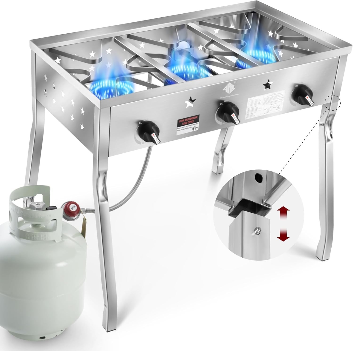 3 Burner Propane Gas Stove,225,000BTU Portable Outdoor Stove