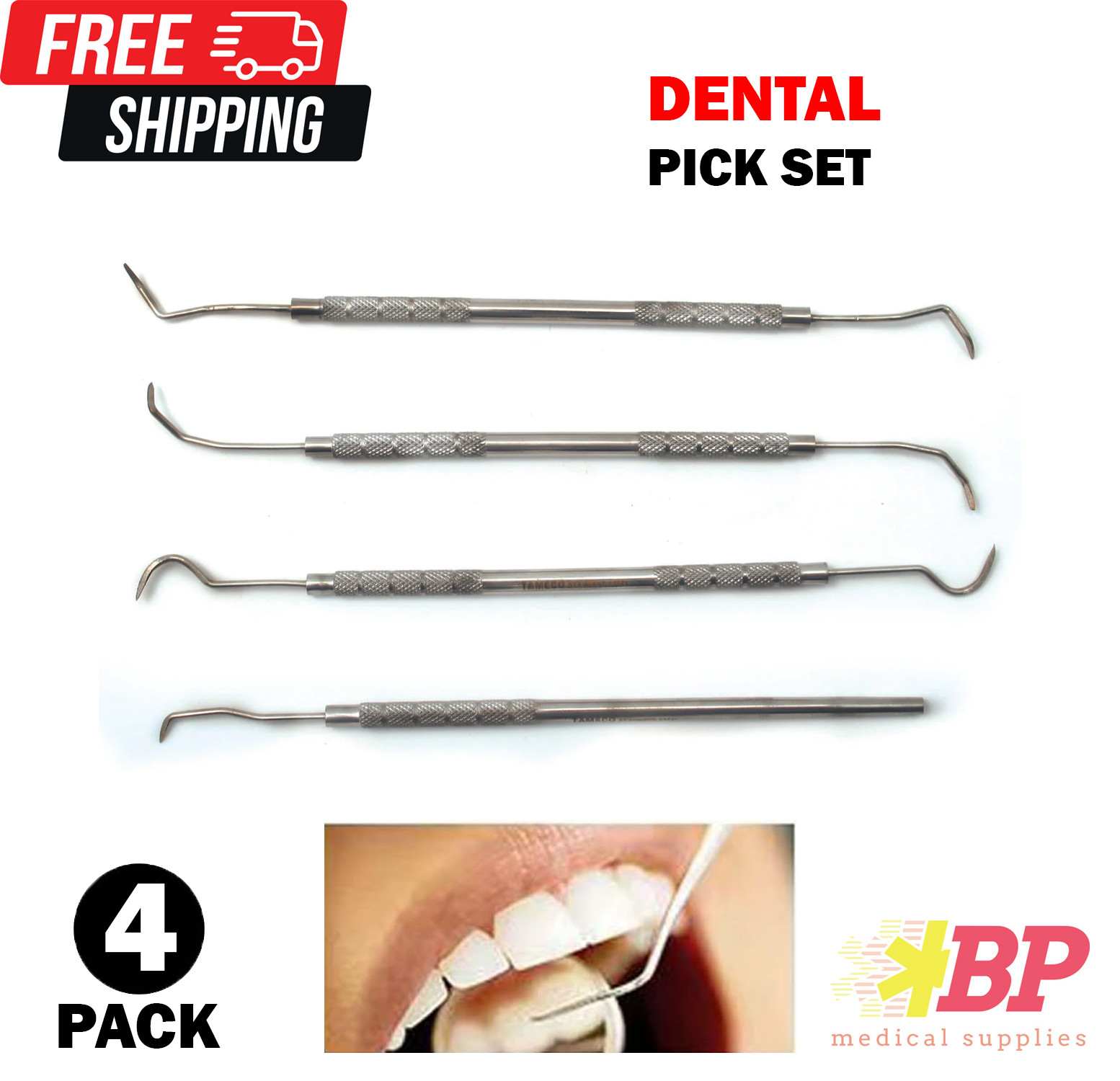 Dental Pick Set 4 PCS - Stainless Steel Dental Tools Kit Teeth Cleaning Tool