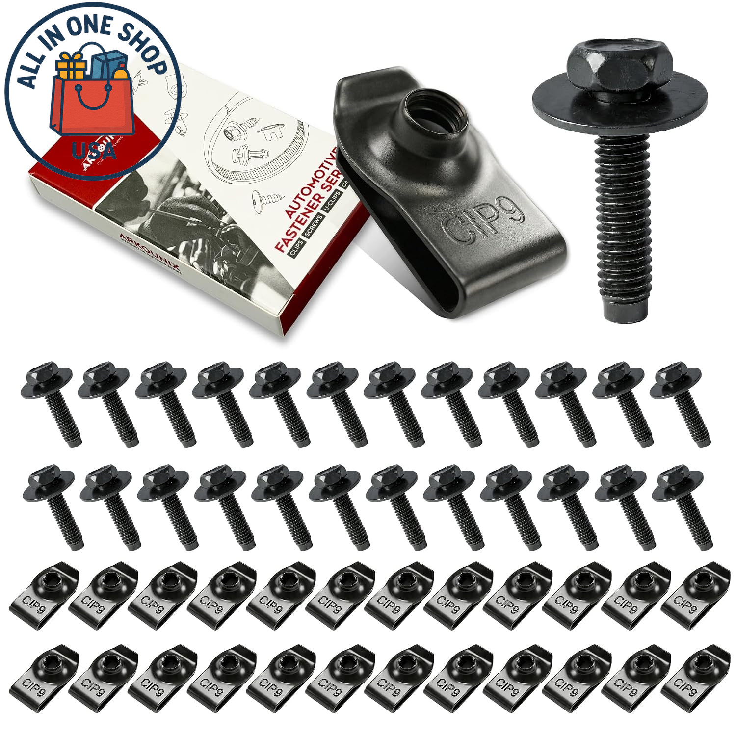 M6X1.0 Automotive Body Bolts & U-Nut Clips Fasteners Kit, 50 Pcs Universal Set M6X1.0 Automotive Body Bolts & U-Nut Clips Fasteners Kit, 50 Pcs Universal Set