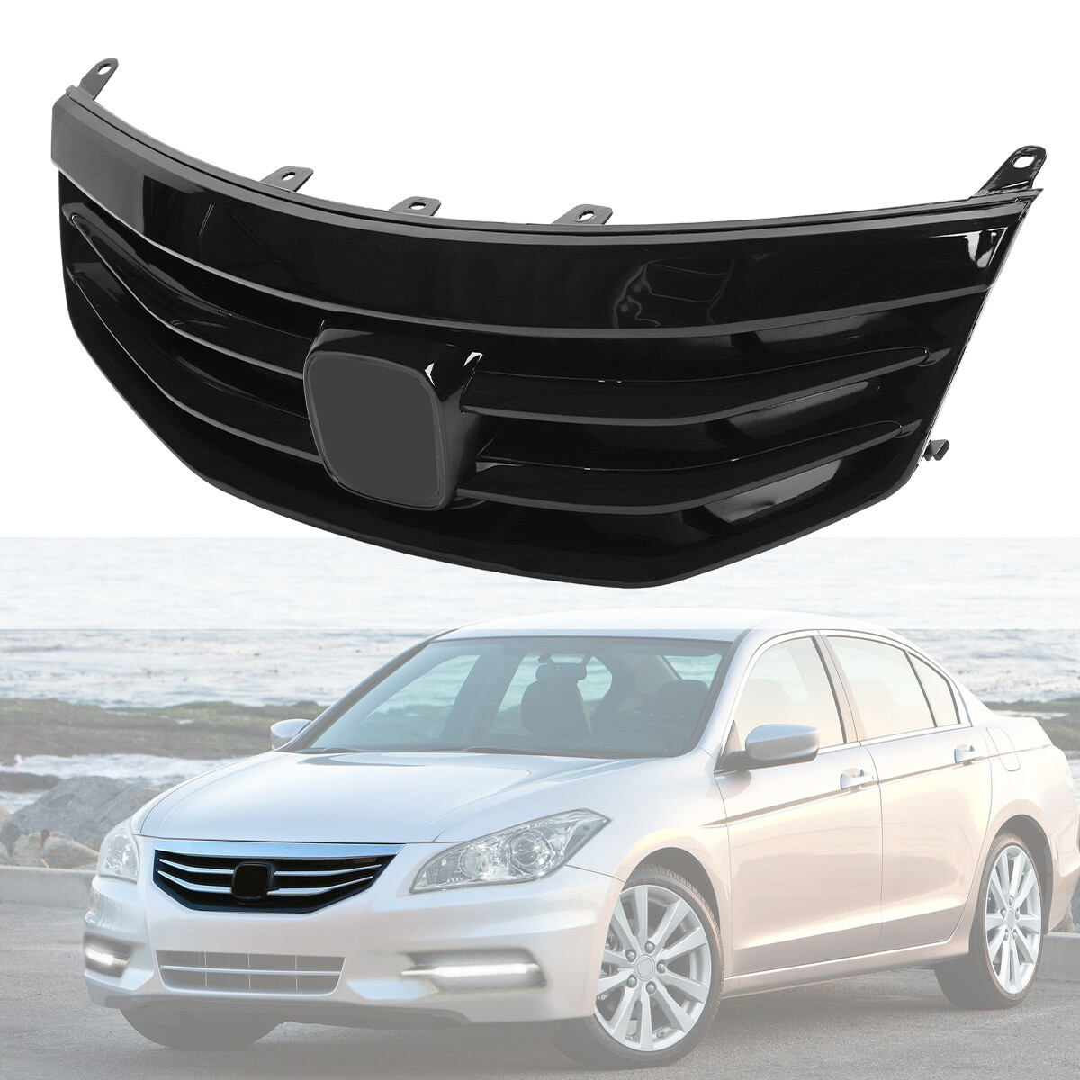 For 2011 2012 Honda Accord Gloss Black Front Bumper Upper Grille Mesh Grill