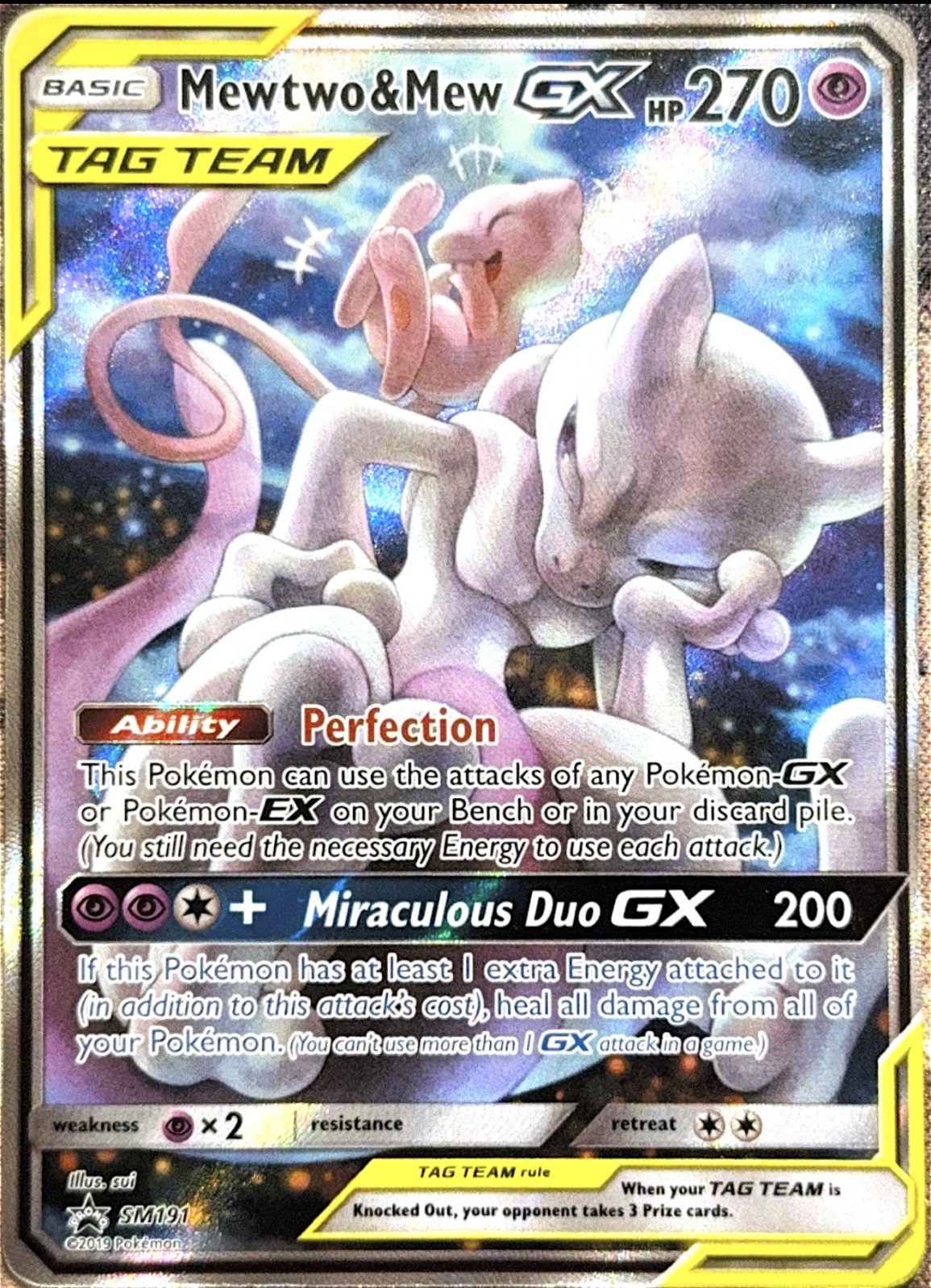 Mewtwo & Mew GX SM Black Star Promo SM191 TAG TEAM GX Holo English 270 HP Mewtwo & Mew GX SM Black Star Promo SM191 TAG TEAM GX Holo English 270 HP