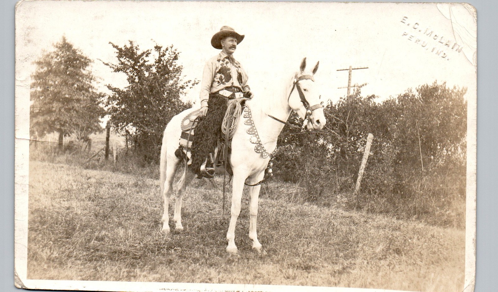 CPT JOE BUCK WILD WEST COWBOY ON HORSE peru indiana postcard real photo rppc CPT JOE BUCK WILD WEST COWBOY ON HORSE peru indiana postcard real photo rppc