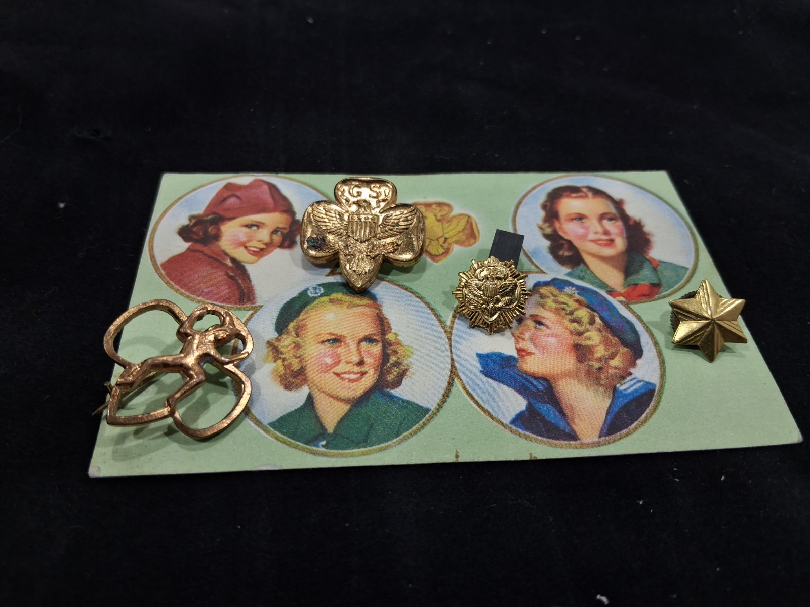 Vintage 1940s Girl Scout Pin Collection w/ 1942 Named Membership WWII era scout Vintage 1940s Girl Scout Pin Collection w/ 1942 Named Membership WWII era scout