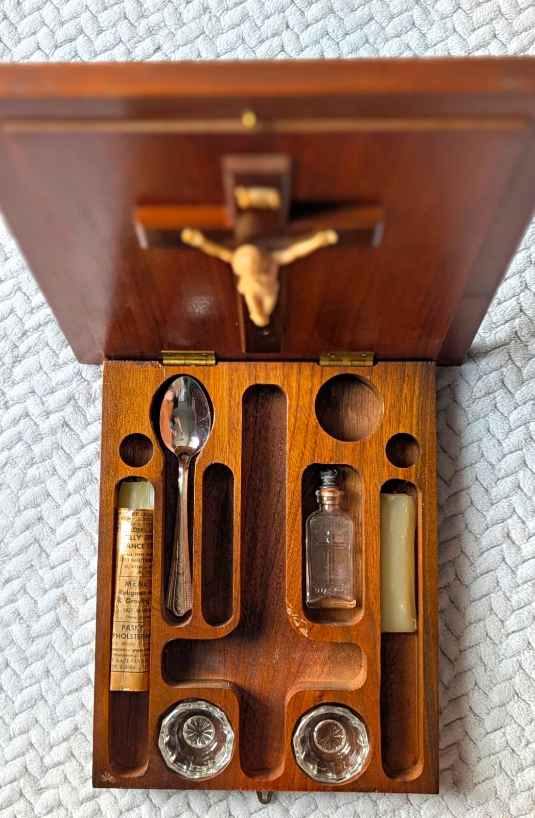 Vintage Catholic Last Rites Sick Call Box Set with Antique Holy Water Bottle Vintage Catholic Last Rites Sick Call Box Set with Antique Holy Water Bottle