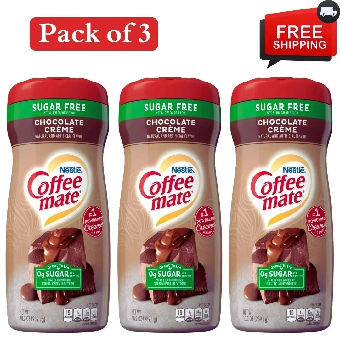3PACK Nestle Coffee mate Chocolate Creme Sugar Free Powder Coffee Creamer,10.2oz 3PACK Nestle Coffee mate Chocolate Creme Sugar Free Powder Coffee Creamer,10.2oz