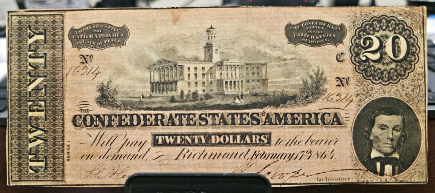 Confederate States of America $20 Paper Note Feb 17 1864 (Fr. T67) UNC-AU Confederate States of America $20 Paper Note Feb 17 1864 (Fr. T67) UNC-AU