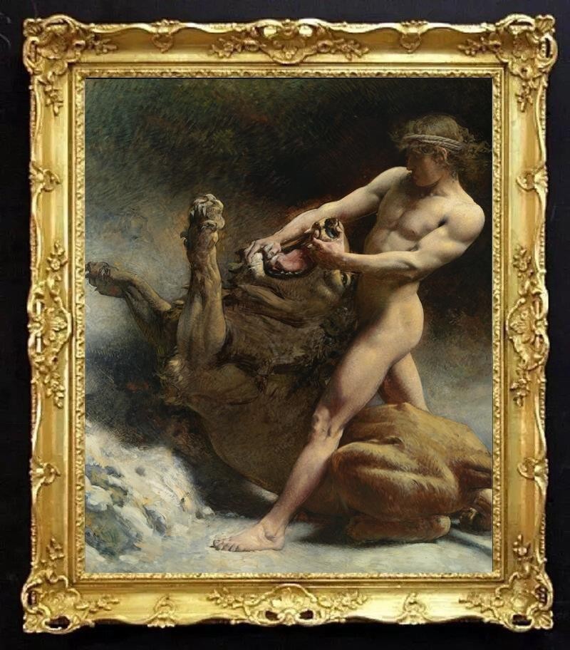 Hand Painted Old Master-Art Antique style Oil Painting art Male Nude On Canvas