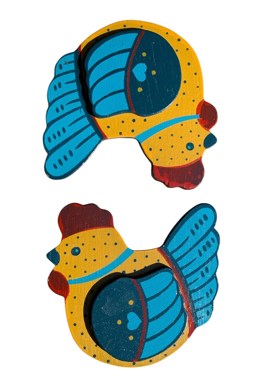 Vintage 1987 Applause Wooden Chicken Magnets Duo Swedish Folk Art Style 80s (Set