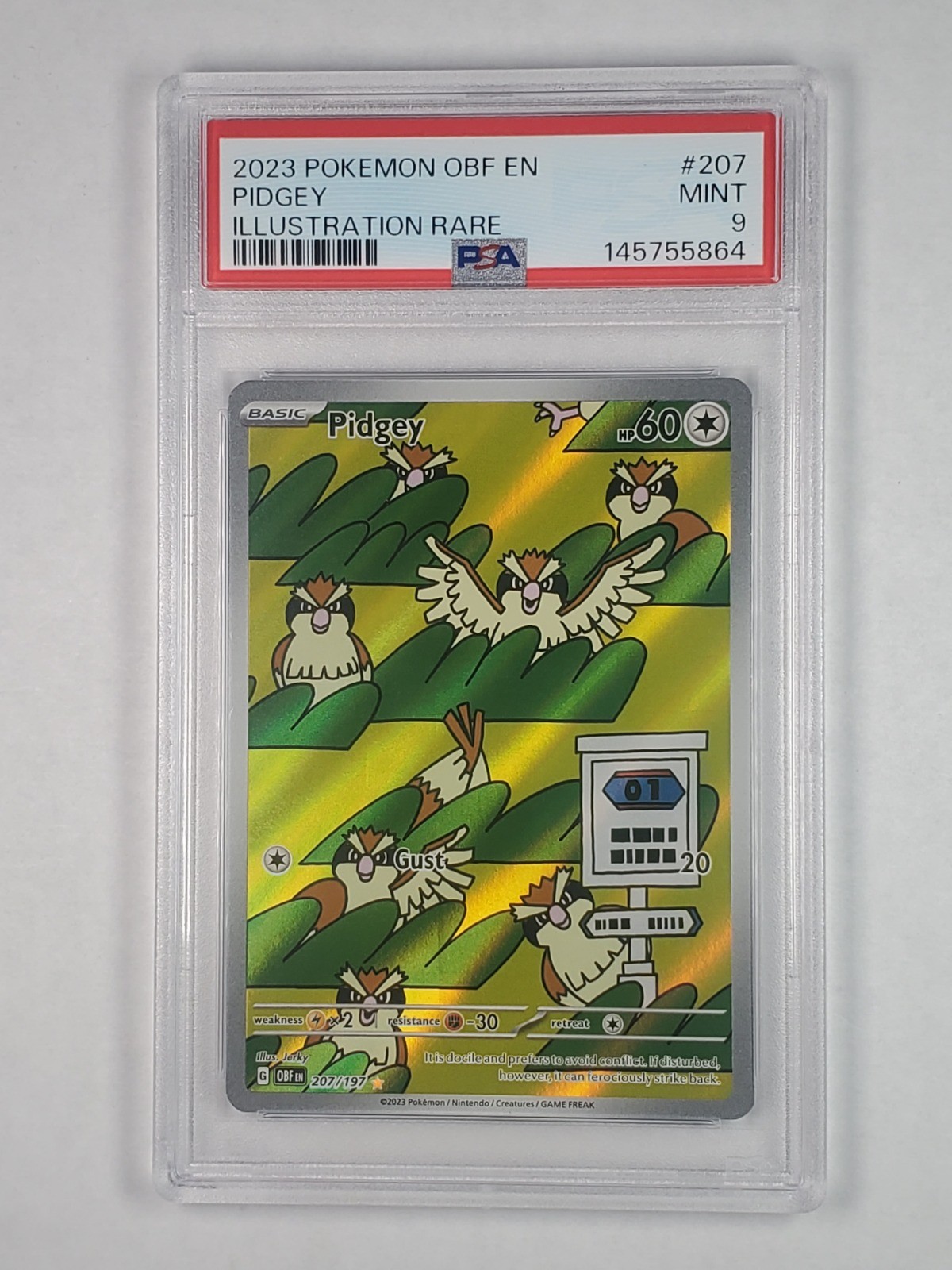 Pidgey 207/197 Illustration Rare SV03: Obsidian Flames PSA 9 2023 English Pidgey 207/197 Illustration Rare SV03: Obsidian Flames PSA 9 2023 English
