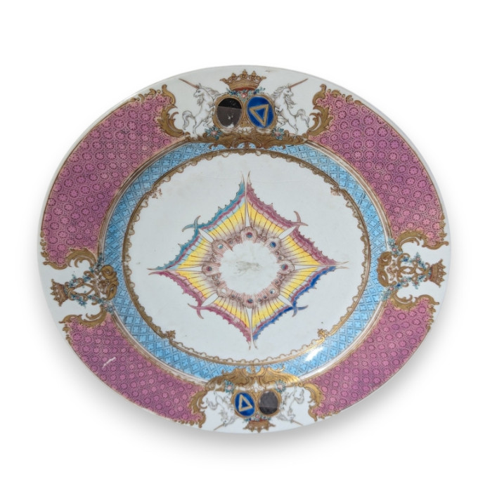 Rare 18C Kangxi/Yongzheng Export Chinese Porcelain Plate Armorial Famille Rose