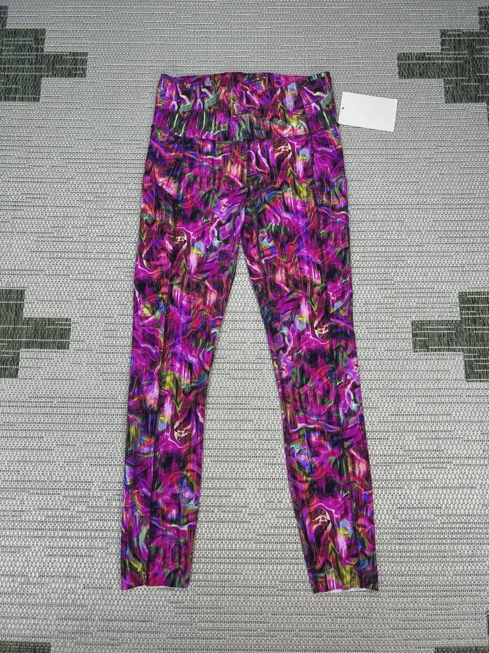 Lululemon Fast And Free Mid Rise Tights Women 6 Multi Hyper Flow Multi Nulux New