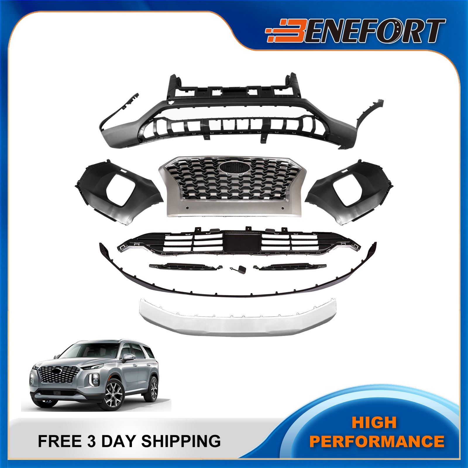 Complete Front Bumper Cover & Grille Kit For 2020-2022 Hyundai Palisade