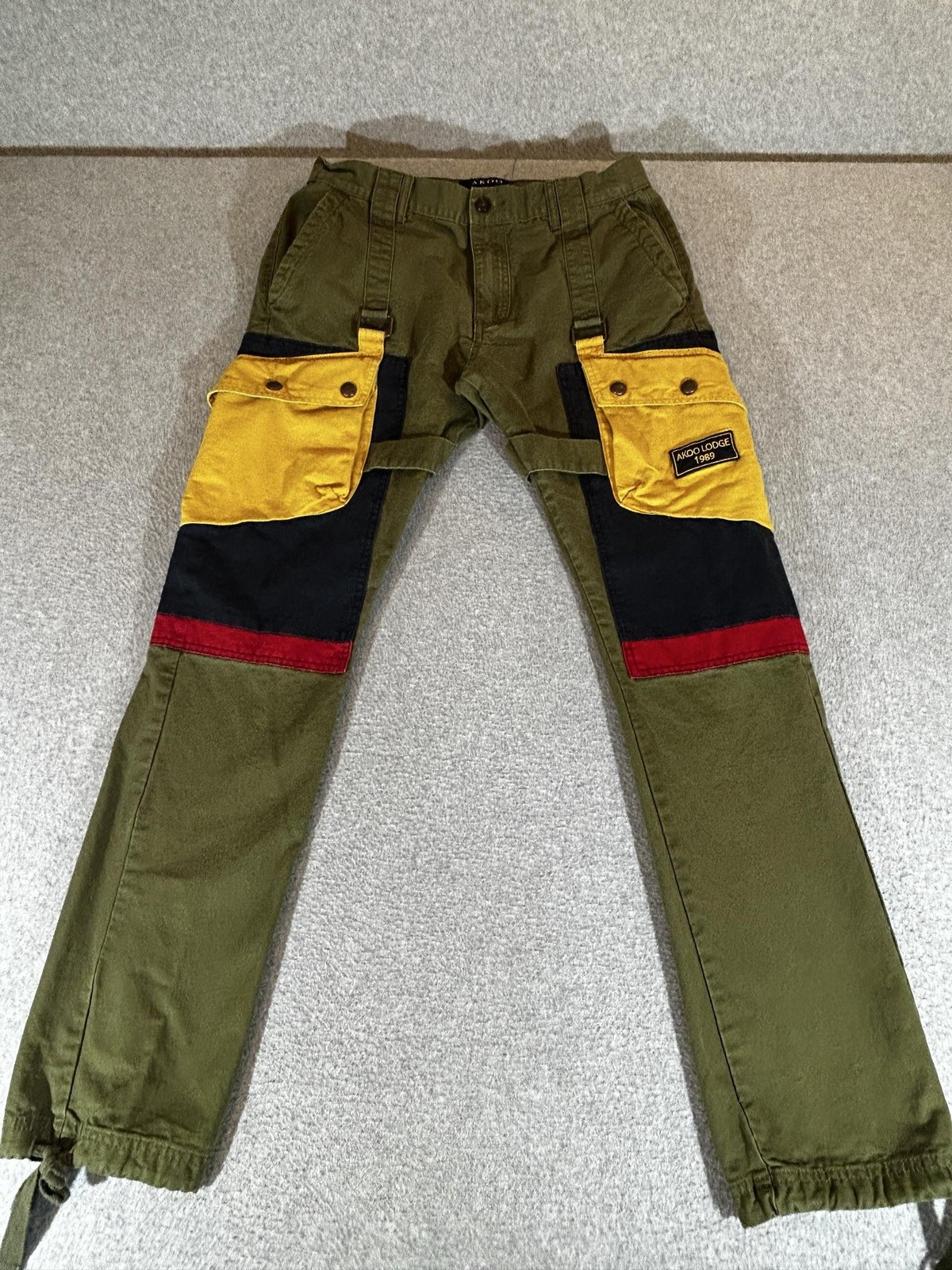 Akoo Pants Men 32x34 Green Cargo Canvas Lodge Colorblock Streetwear Military Y2K
