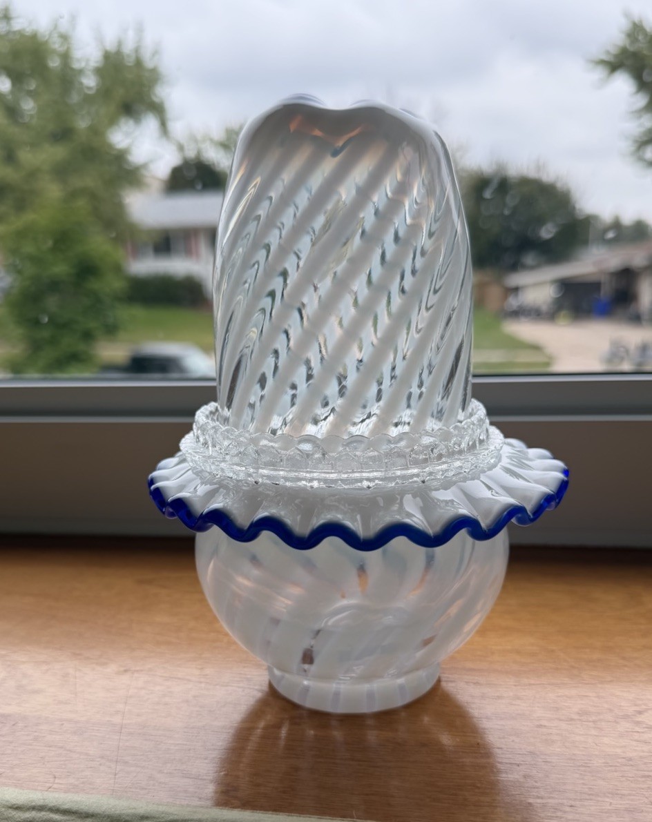Gorgeous Fenton 2604 Blue Ridge Fairy Lamp 80th Anniversary Spiral Optic 3 Piece