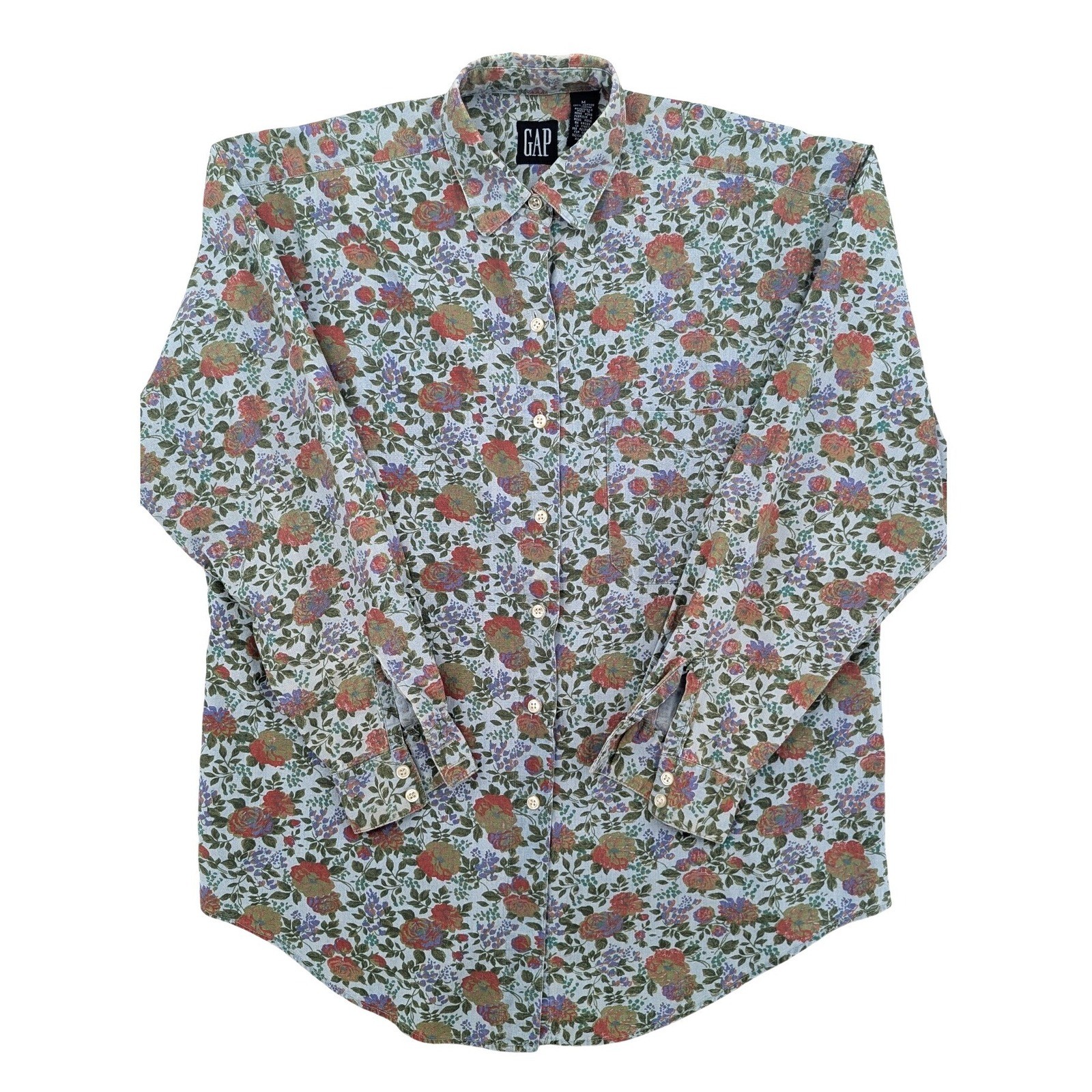 Vintage GAP Floral Button Down Shirt M 90s Cotton Rose Print Cottagecore