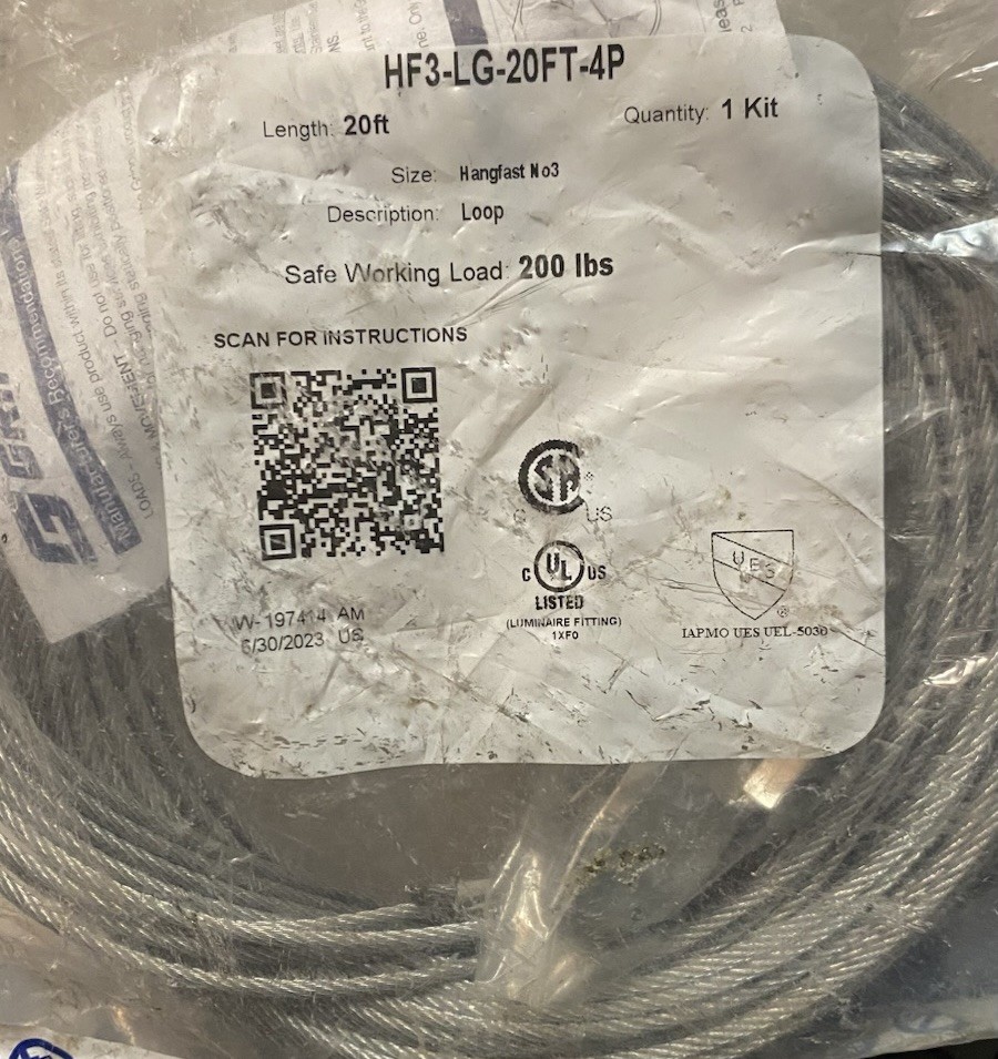 Gripple HF3-LG-20FT-4P Standard Hanger Loop No3 200LBS, New