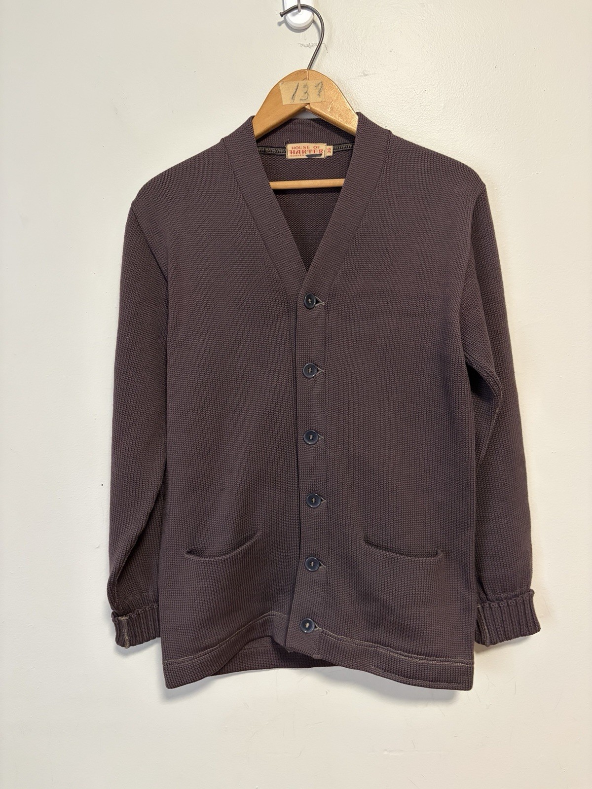 Vintage 1940s House Of Harter Brown Wool Shawl Cardigan Sweater Size Men’s 36 Vintage 1940s House Of Harter Brown Wool Shawl Cardigan Sweater Size Men’s 36