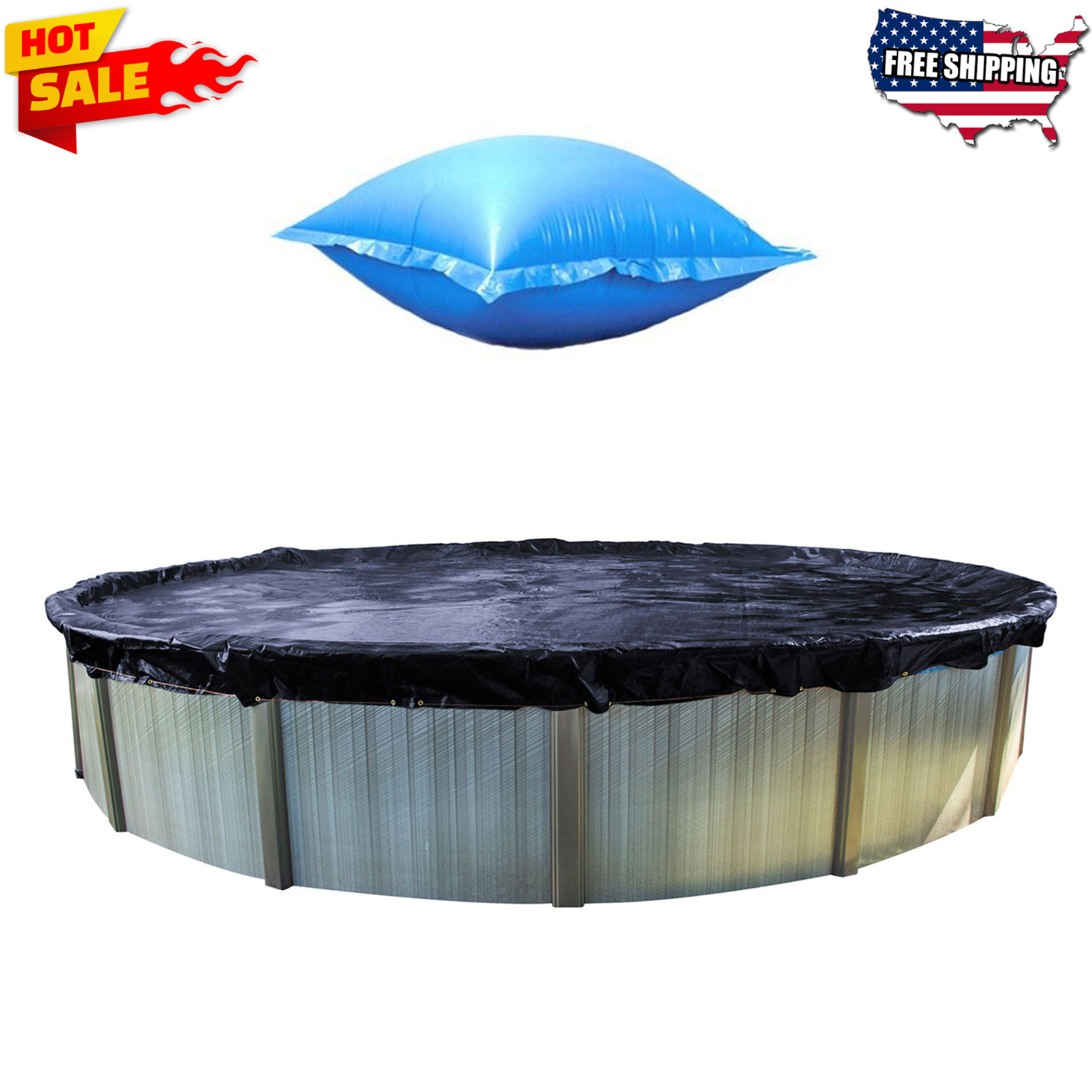 Swimline 24 Ft Round Above Ground Winter Pool Cover w 4\'x8\' Closing Air Pillow