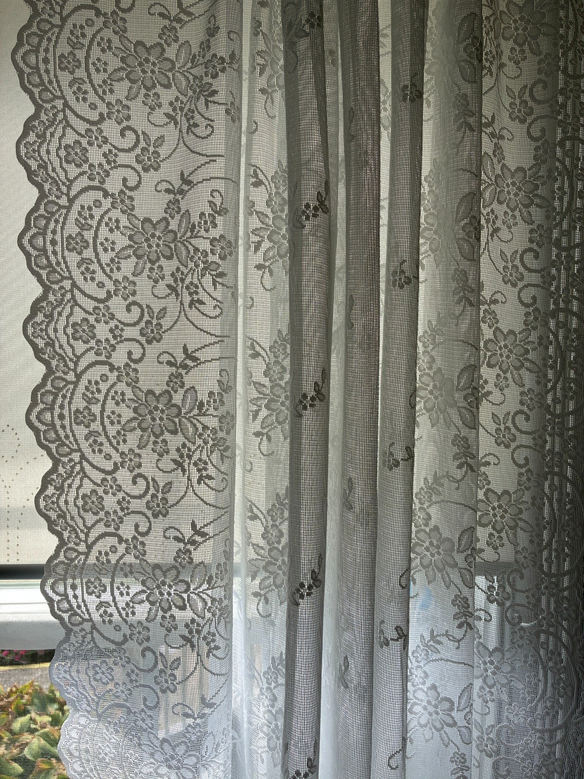 Set of 4 white floral lace scalloped edge rod pocket curtain panels 55W x 66L Set of 4 white floral lace scalloped edge rod pocket curtain panels 55W x 66L