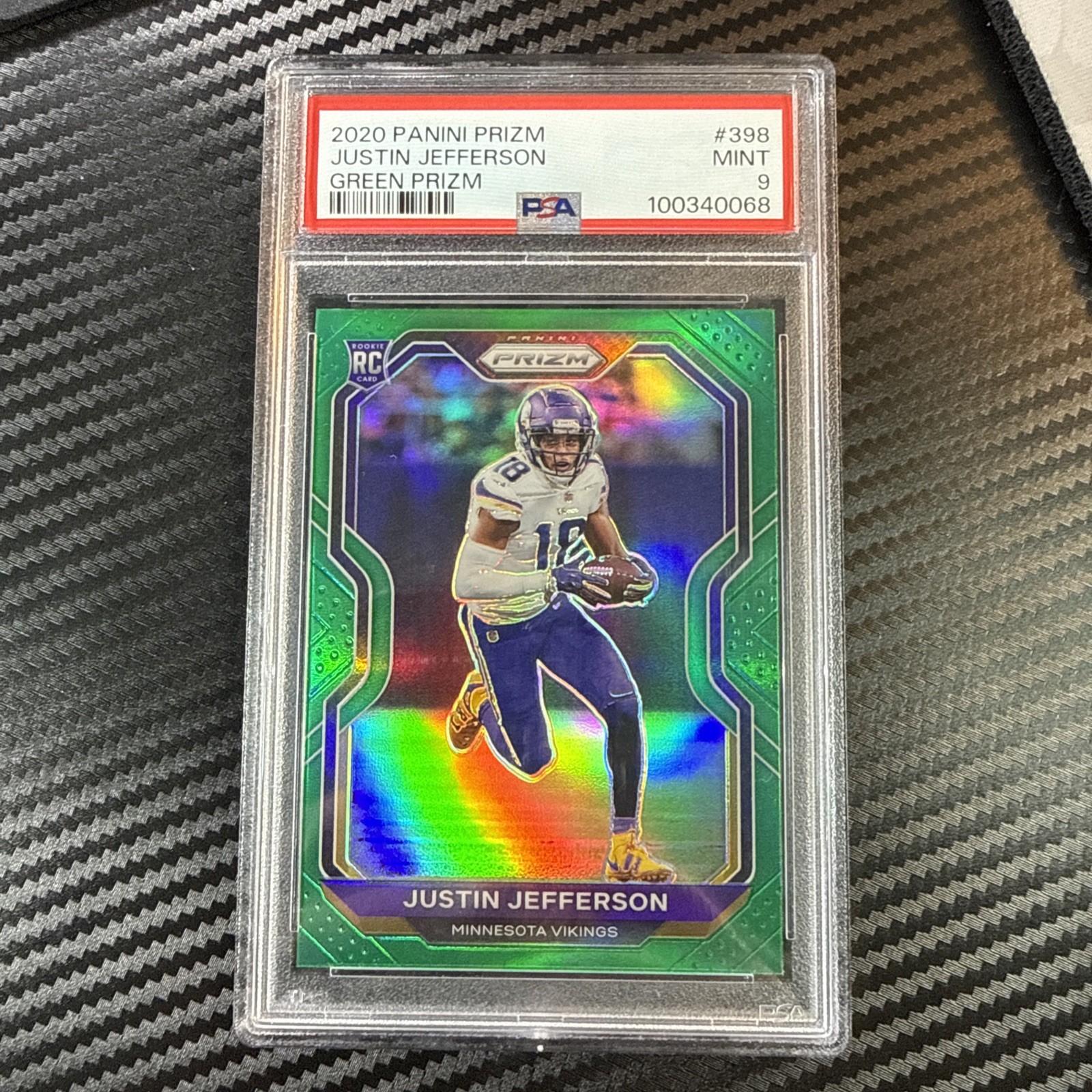 Panini 2020 Prizm Justin Jefferson #398 Green Prizm Rookie PSA 9 Panini 2020 Prizm Justin Jefferson #398 Green Prizm Rookie PSA 9