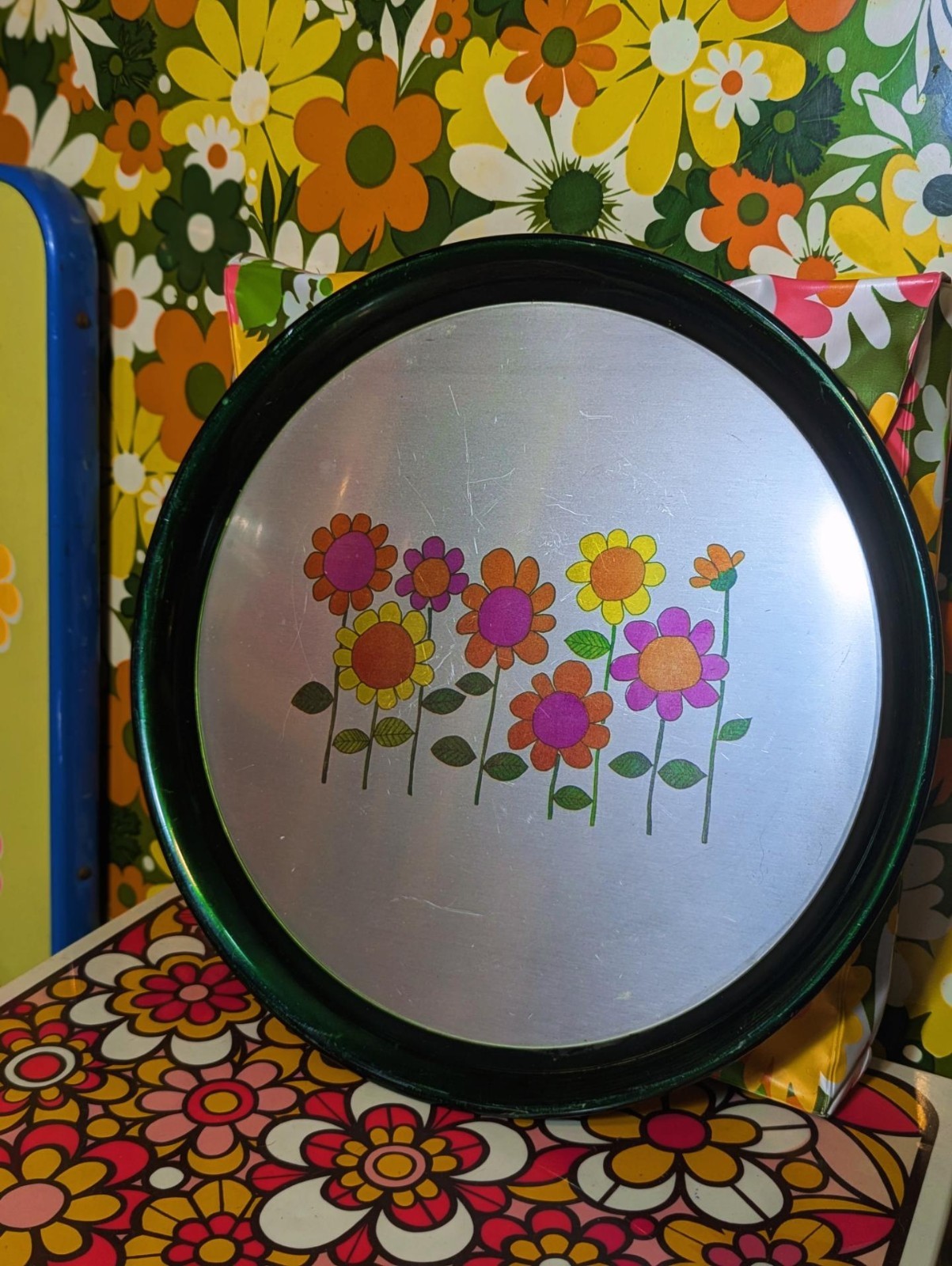 Vintage Flower Power Riken Tray Decorative MCM Groovy 60s 70s Reflective Retro