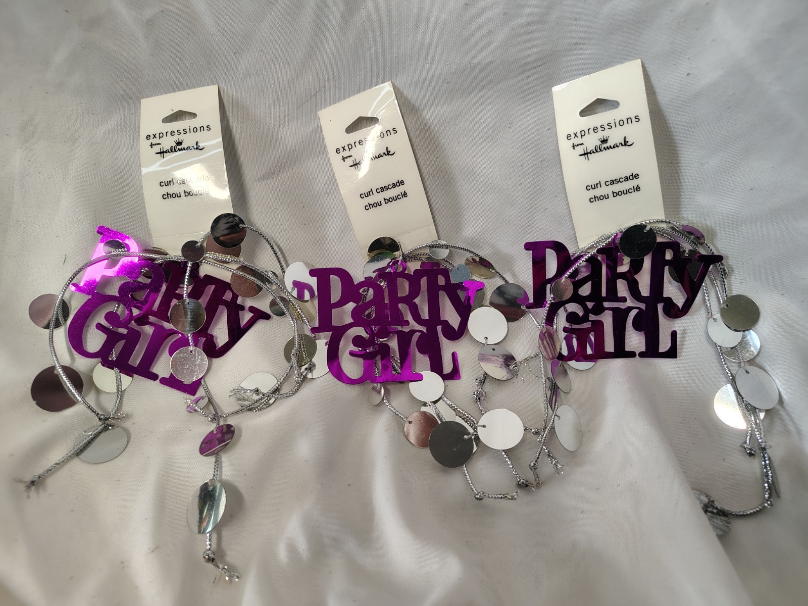 Lot of 3- Hallmark Expressions Curl Cascade -Hot Pink Foil-Party Girl- Vintage Lot of 3- Hallmark Expressions Curl Cascade -Hot Pink Foil-Party Girl- Vintage