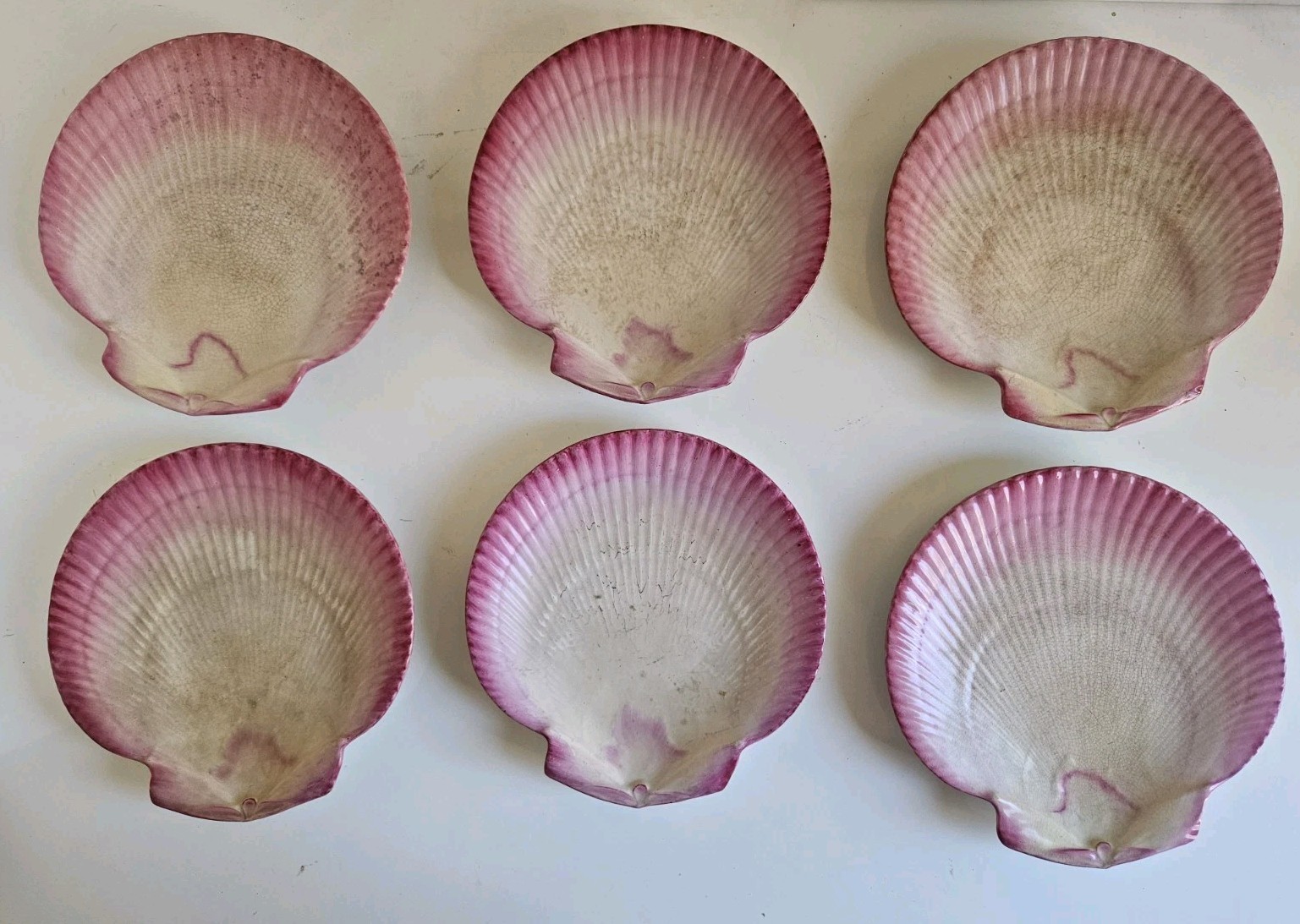 Antique Wedgwood Pink Pearlware Scallop Shell Plates c.1860s - Rare - Numbered.