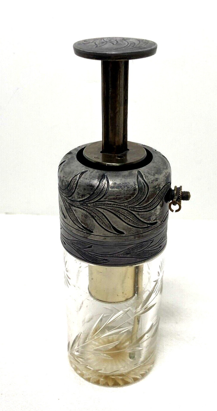 Antique Theophilus Martin French Cut Crystal & Silver Toned Atomizer Refillable