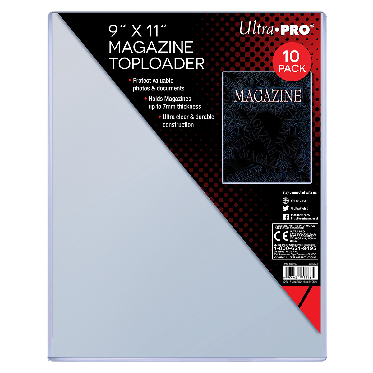 Ultra PRO 10 Count 9x11 Thick Magazine Toploader Ultra Clear Document Organizer