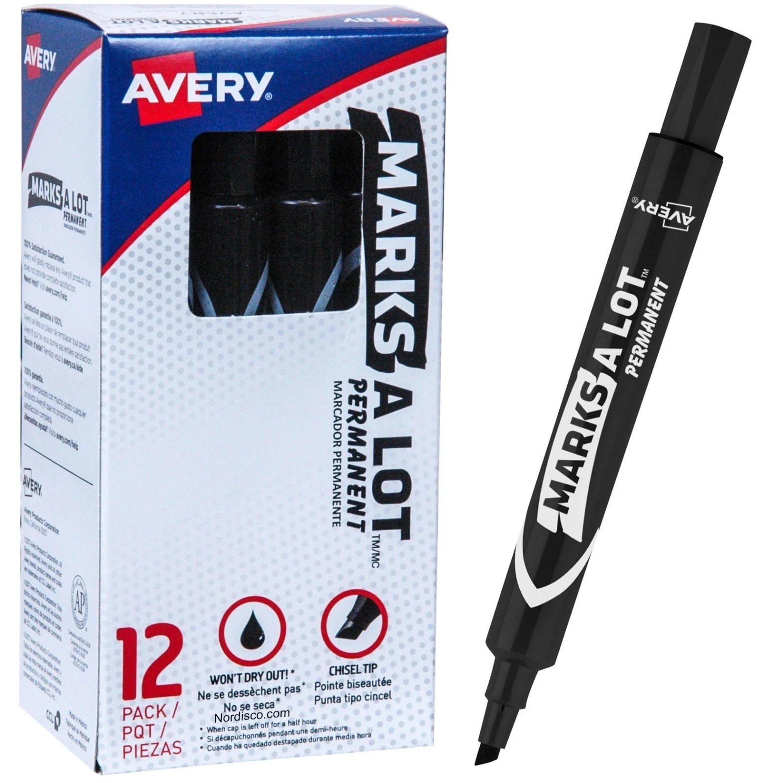 Avery Marks A Lot Permanent Markers Black Large Chisel Tip 07888 Box of 12 New