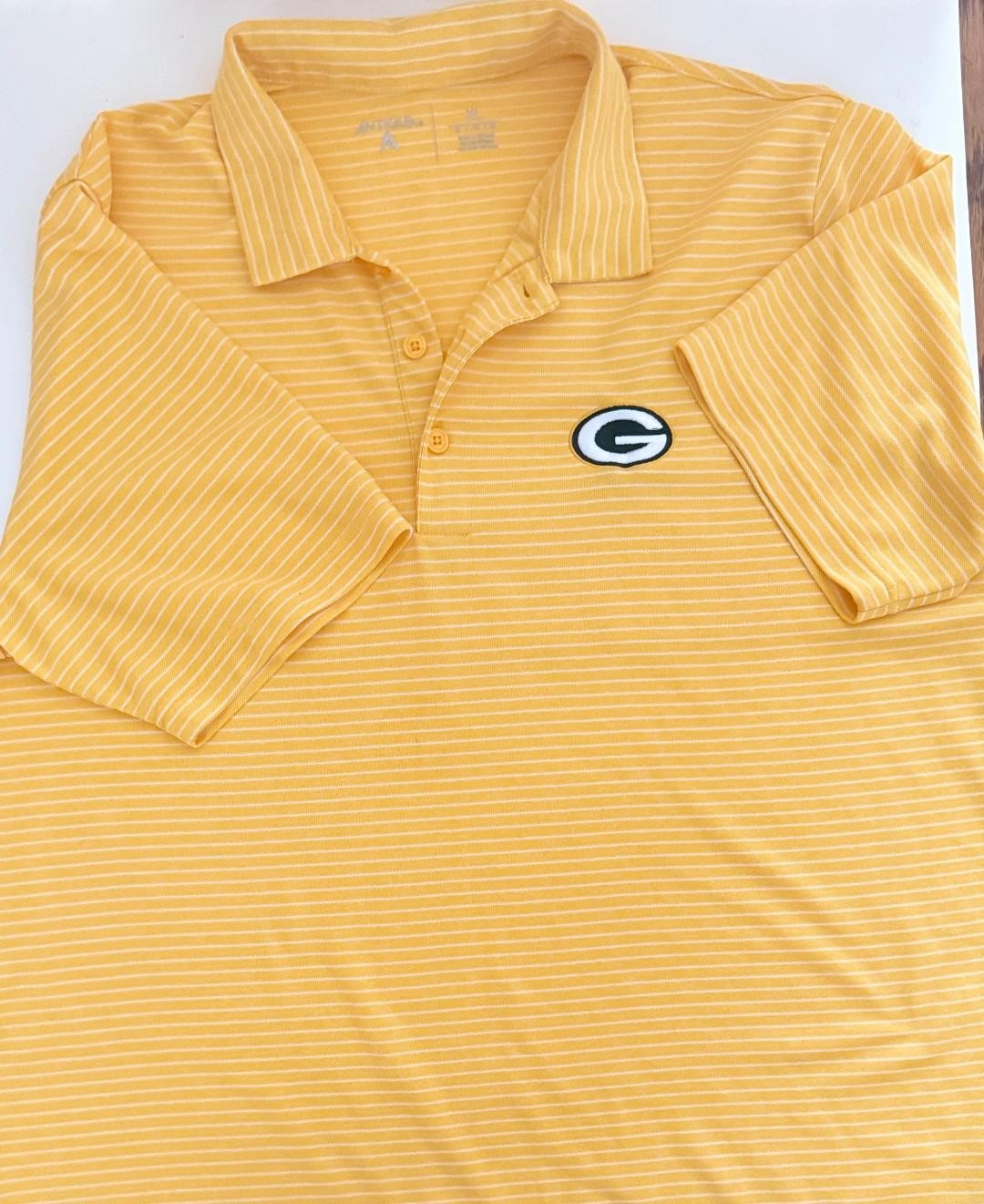 Antigua Green Bay Packers NFL Polo Shirt, Men's XL, Yellow White Pinestripe Antigua Green Bay Packers NFL Polo Shirt, Men's XL, Yellow White Pinestripe