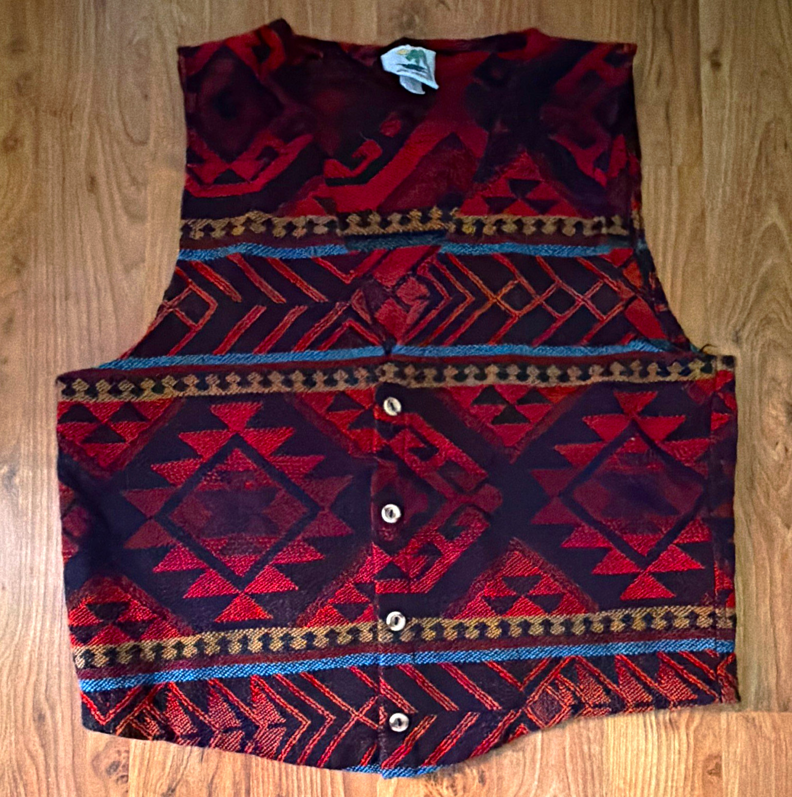 Senior Lopez Geometric Southwestern Button Front Vest Woven Acrylic R/B/B Senior Lopez Geometric Southwestern Button Front Vest Woven Acrylic R/B/B