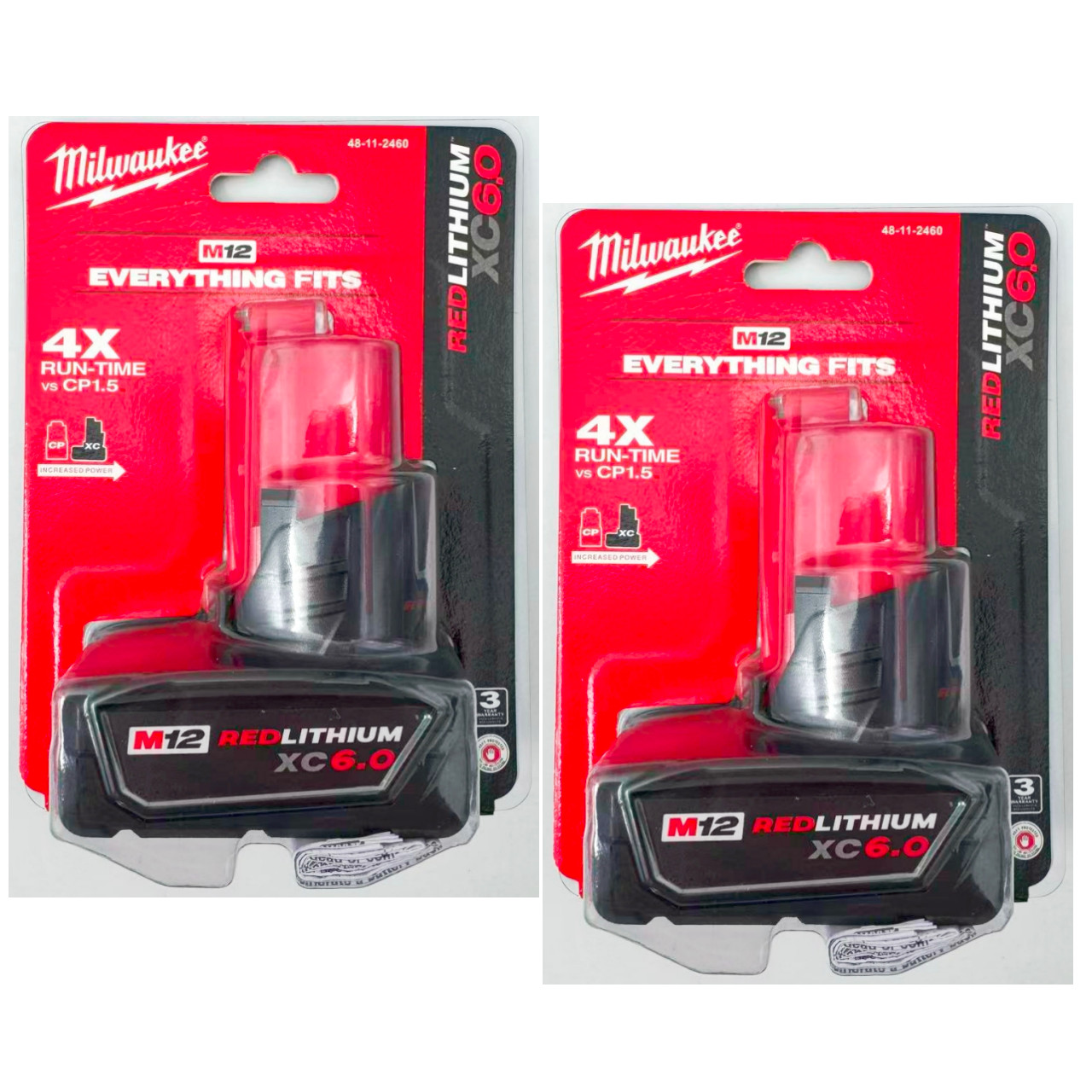 2 Pack M12 XC 6.0Ah 12V REDLITHIUM Extended Battery 48-11-2460 M12 Battery Seal 2 Pack M12 XC 6.0Ah 12V REDLITHIUM Extended Battery 48-11-2460 M12 Battery Seal