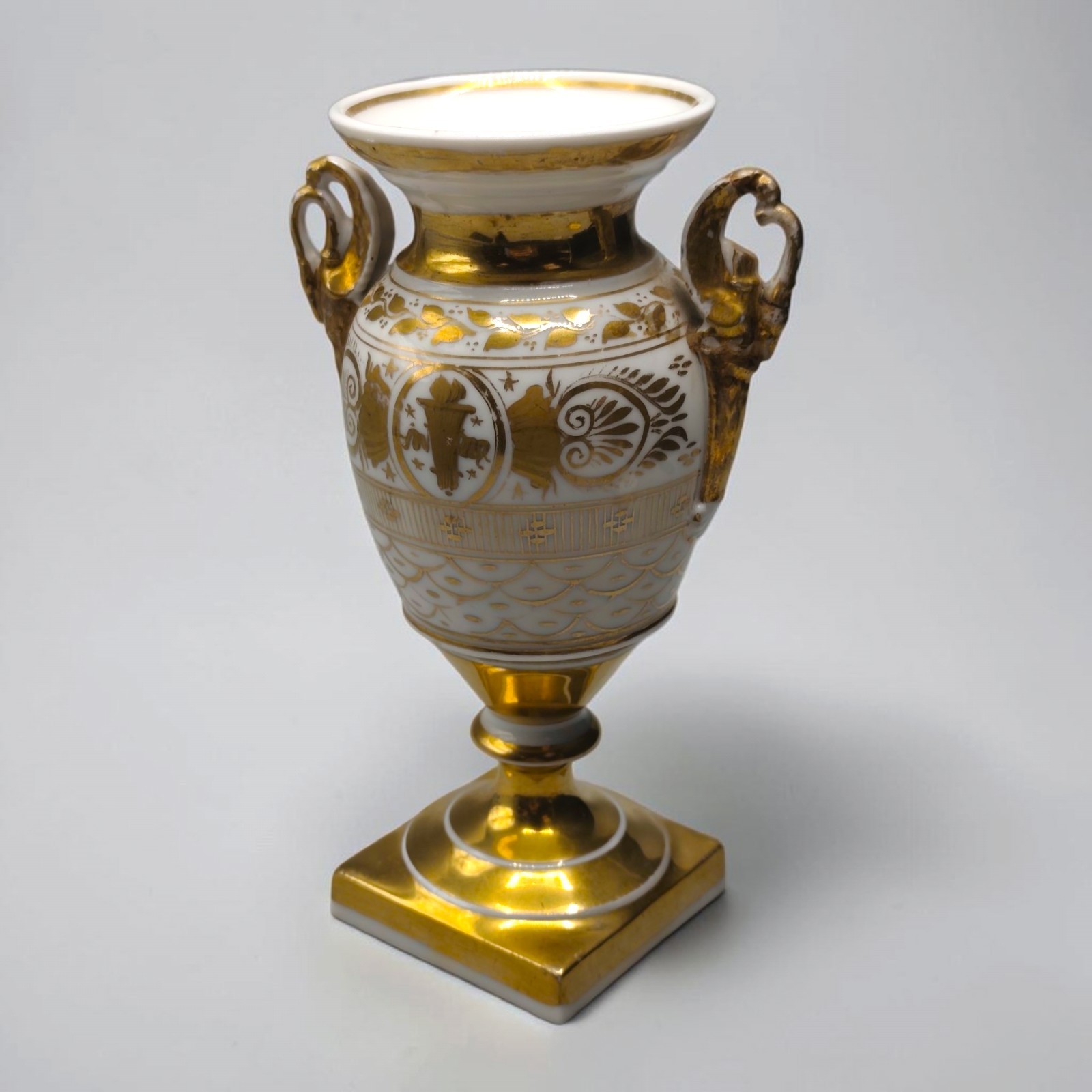 Antique 19th Century French Porcelain Gilt Amphora Vase Twin Handles Antique 17
