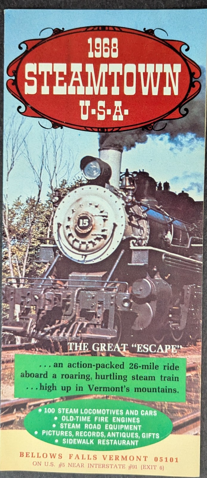 ***VINTAGE 1968 STEAMTOWN U.S.A. RAILROAD BROCHURE***VERMONT ***VINTAGE 1968 STEAMTOWN U.S.A. RAILROAD BROCHURE***VERMONT