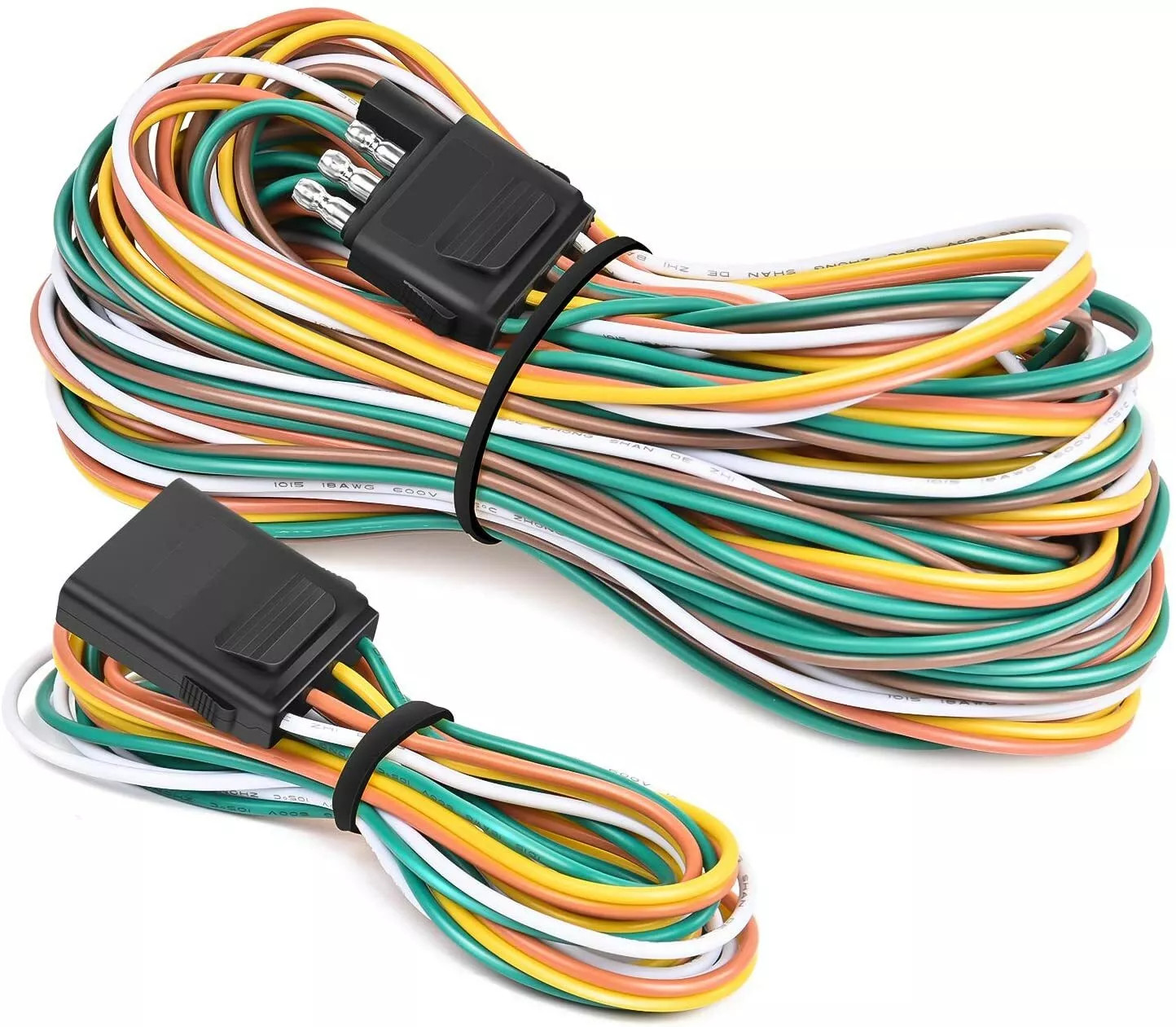 25' 4-Pin Trailer Light Plug Wiring Harness Extension 18 AWG Flat Wire Connector