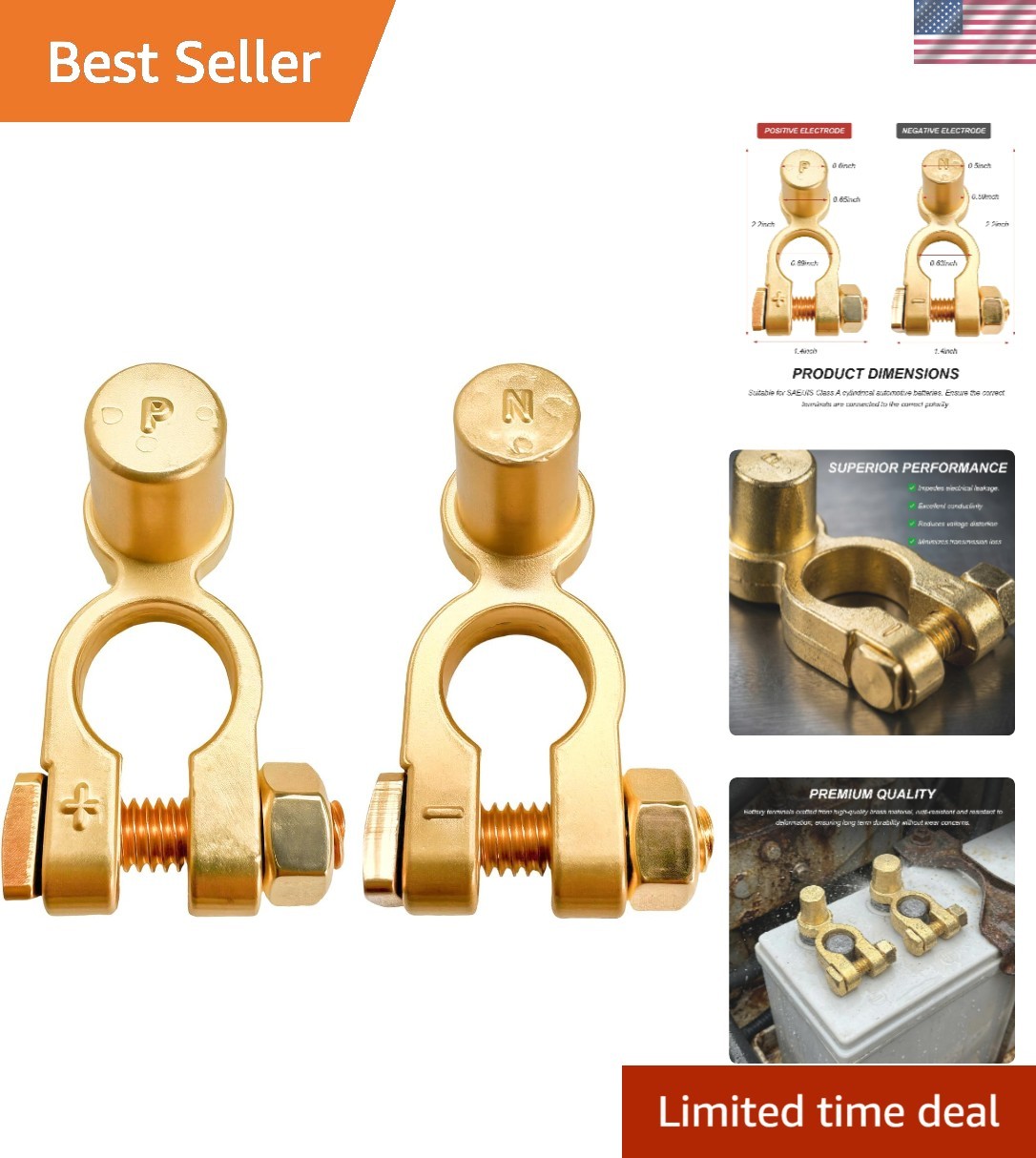 2 PCS SAE to JIS Car Battery Terminals Connectors Positive Negative Quick-Rel...