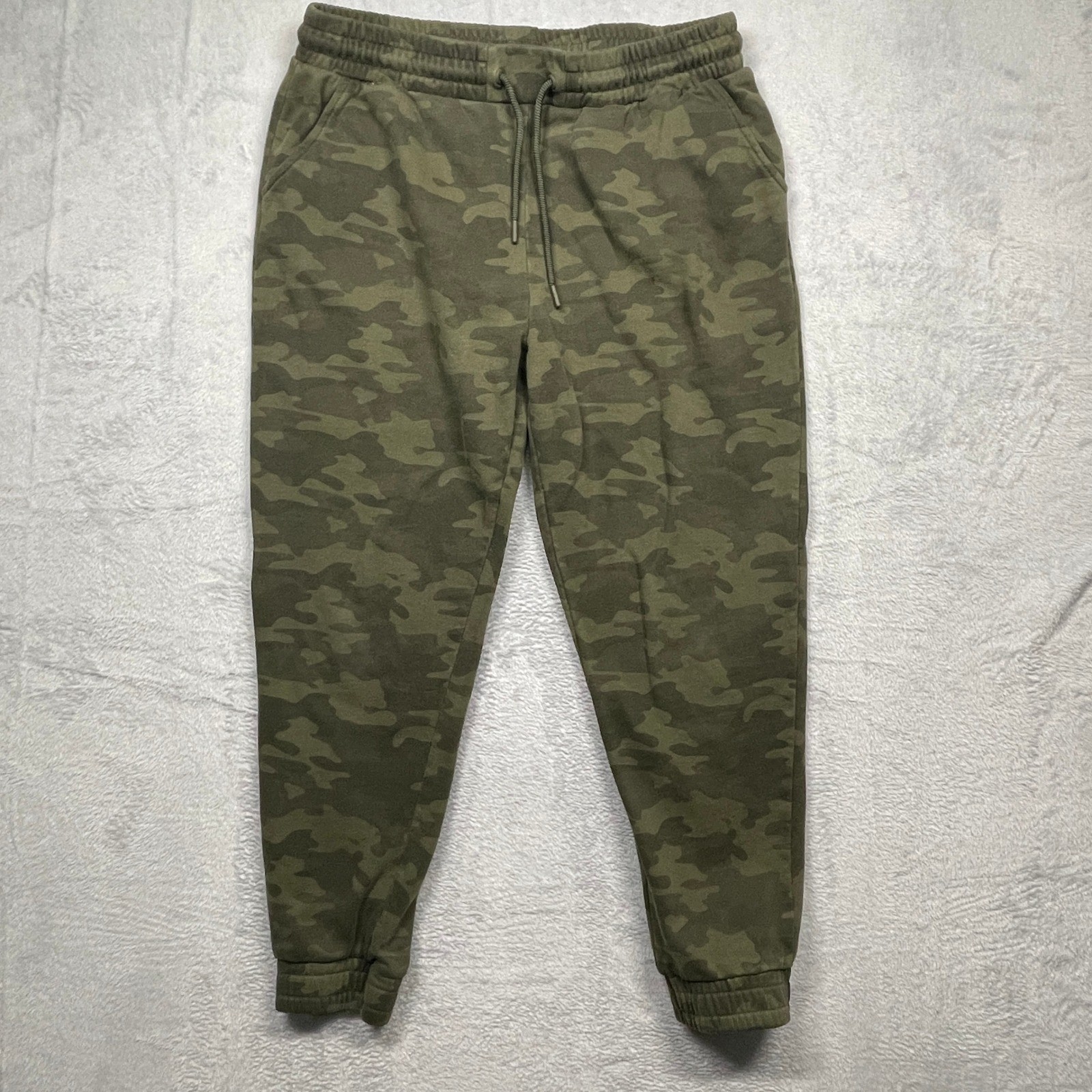 Dip Jogger sweat pants Women XL Green Camo Fleece Lined Drawstring Elastic Waist