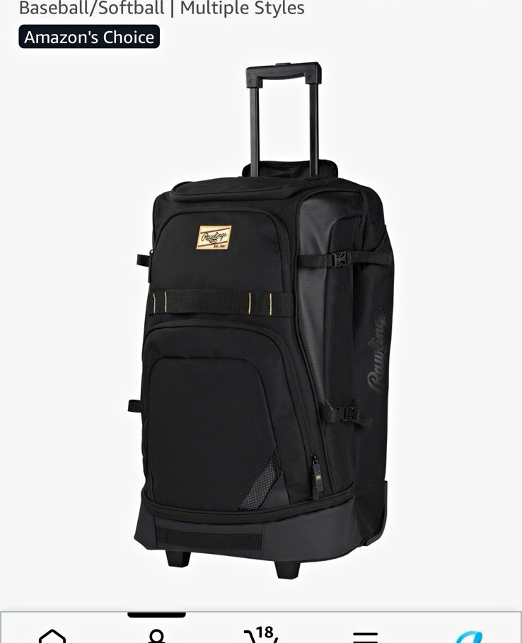 Rawlings Gold Collection Wheeled Equipment Bag Telescopic Handle Black 25x15x12 Rawlings Gold Collection Wheeled Equipment Bag Telescopic Handle Black 25x15x12