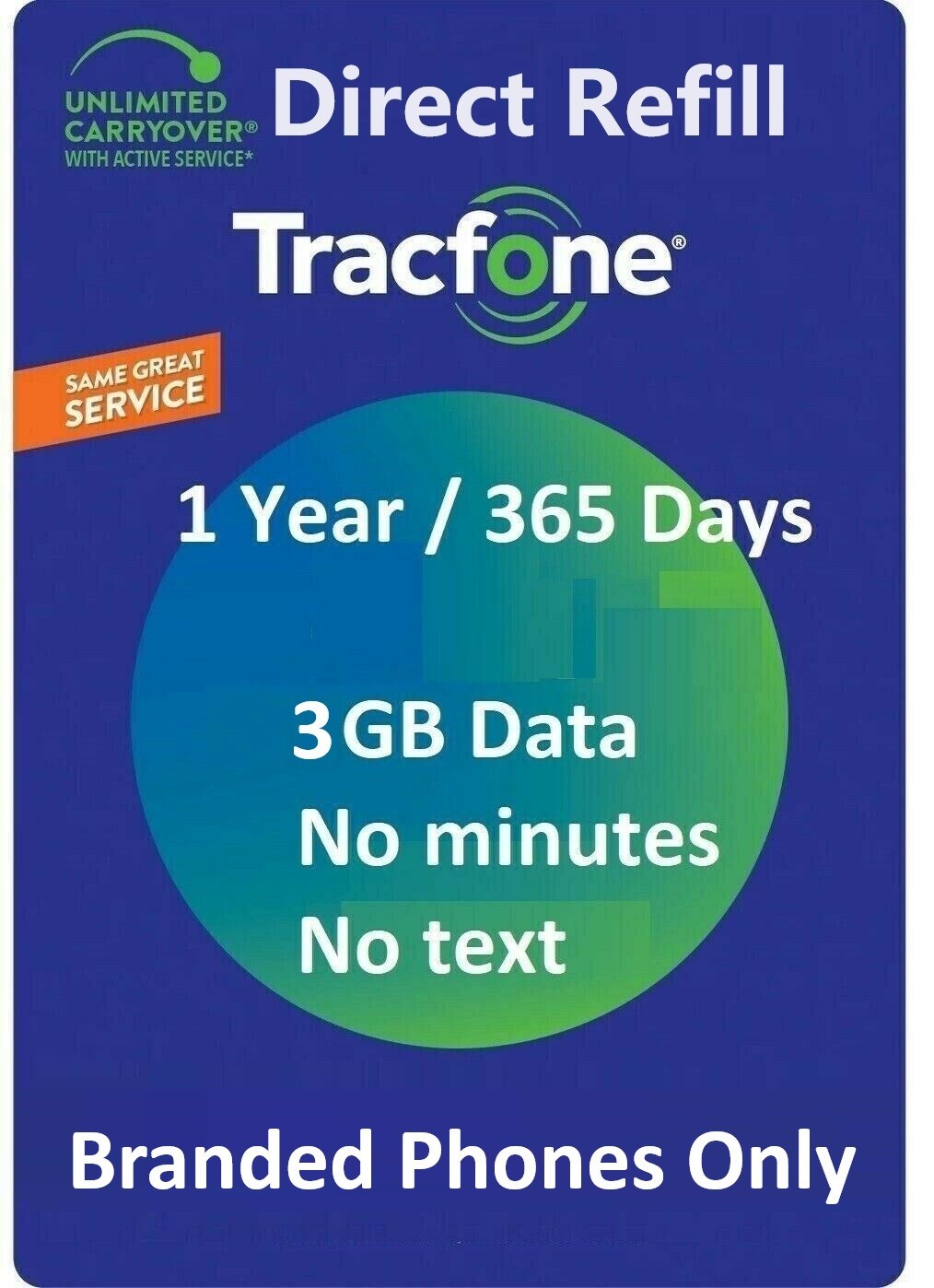 TracFone Service 1 Year/365 Days+3GB,Digital refil Branded Phones🔥🔥🔥5021 Sold