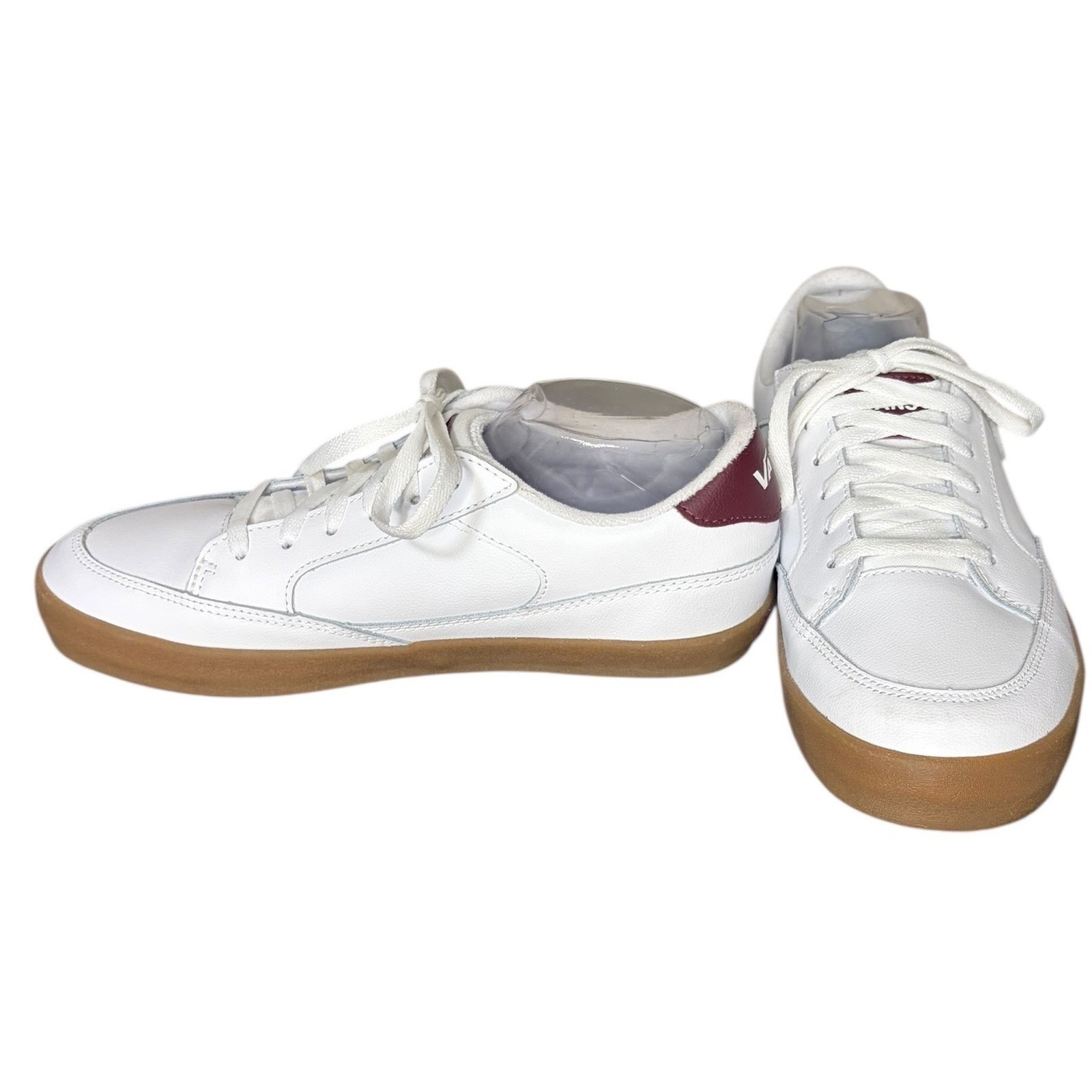 NWOT Vans Low Top Sneakers White Gum Sole Burgundy Accent Lace Up Women\'s Sz 10