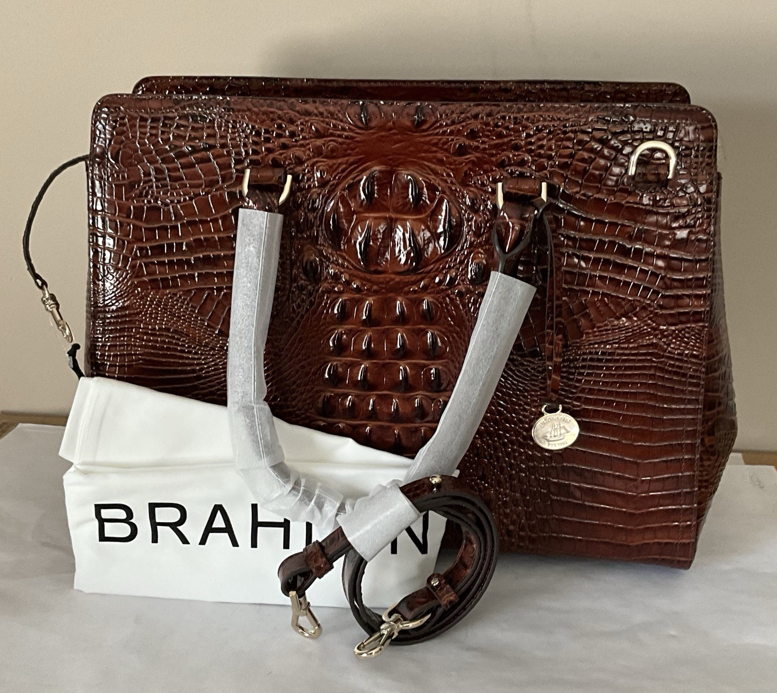 Brahmin Pecan Large Finley Carryall Melbourne Leather Tote Shoulder Bag NWT
