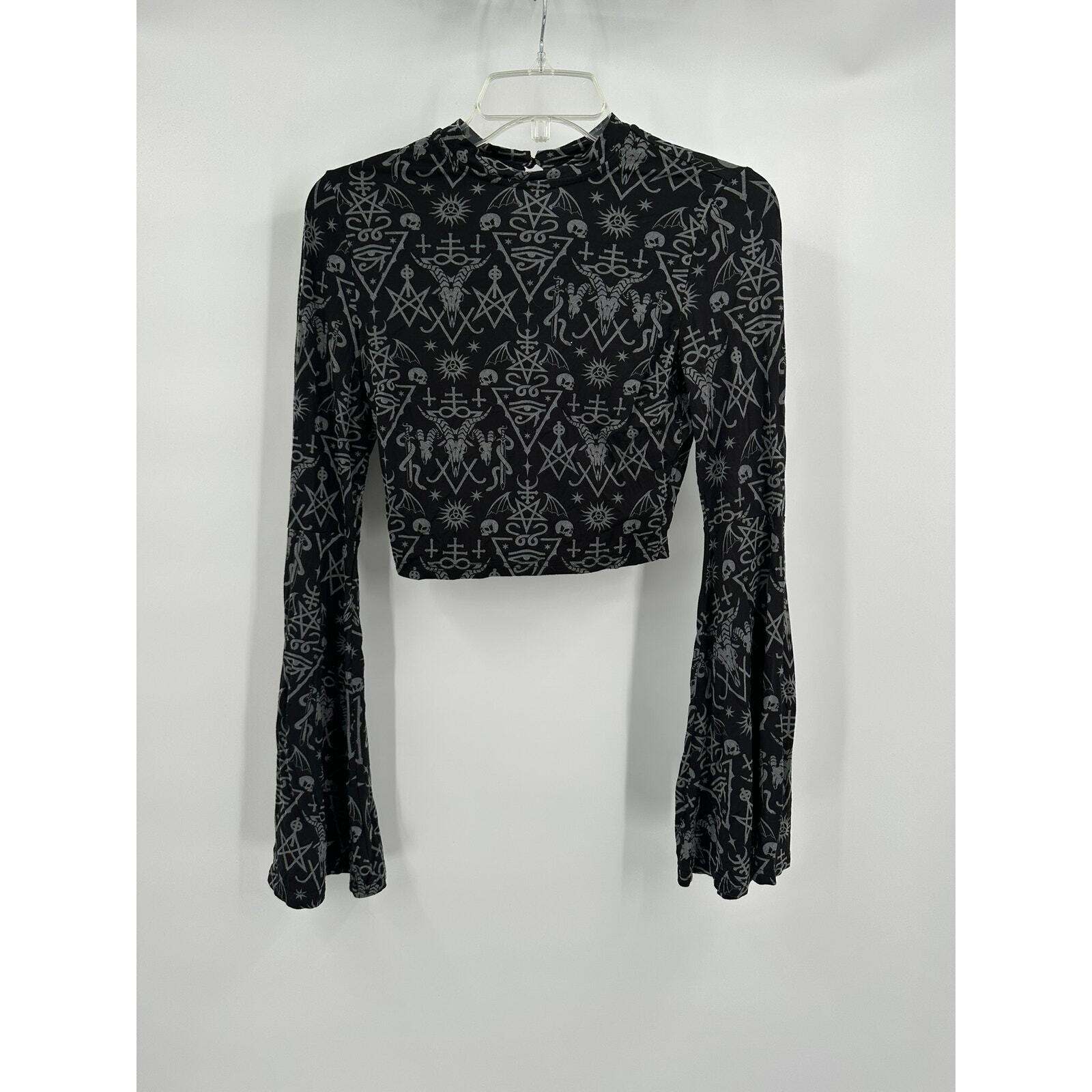 Killstar Womens Goth Witchy Graphic Bell Sleeve Crop Top Size XS Whimsigoth Emo