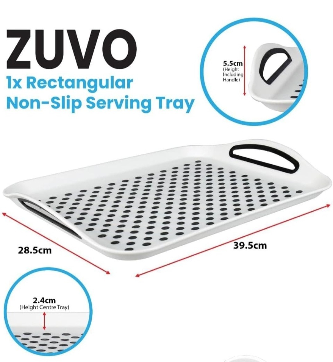 Zuvo Anti-Slip Food Serving Tray with Handles Set of 2 BPA-Free Non-Slip White