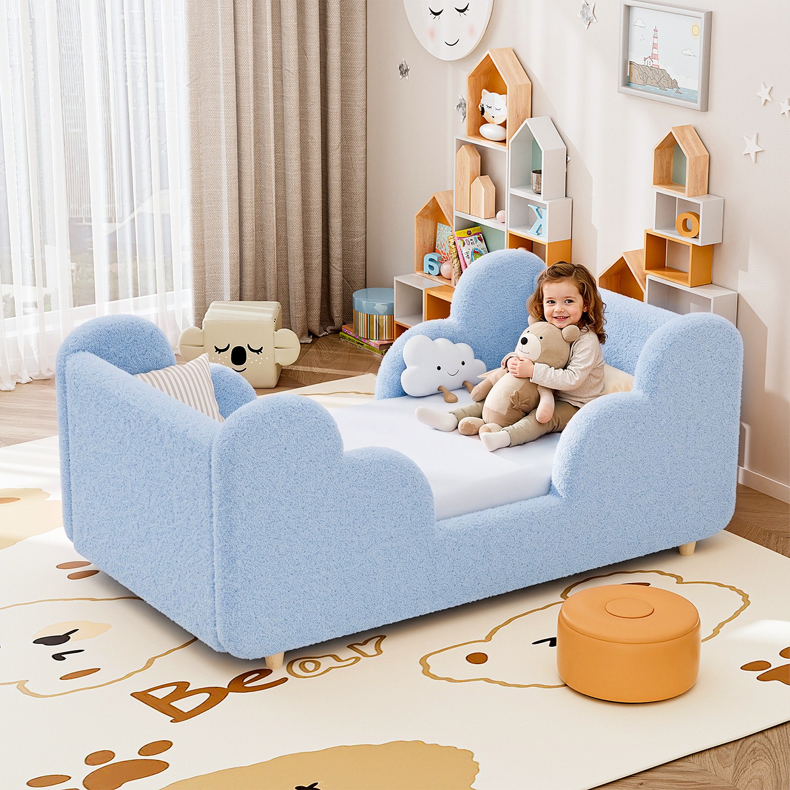 4 Colors Children's Cloud Bed Toddler Floor Bed with Guardrails 300lbs Capacity